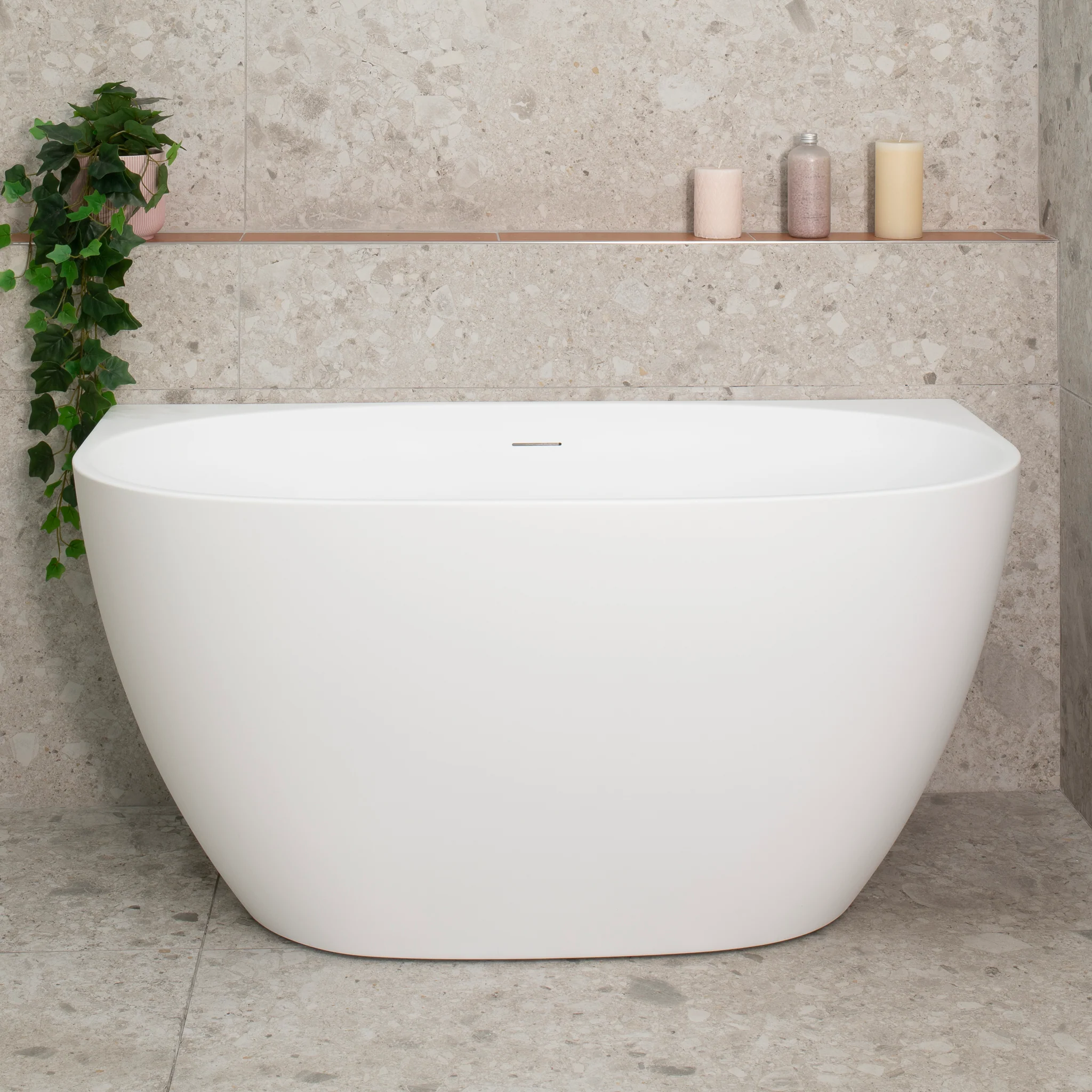 Byron Egg 1200mm Back to Wall Freestanding Bath, Matte White - Image 2