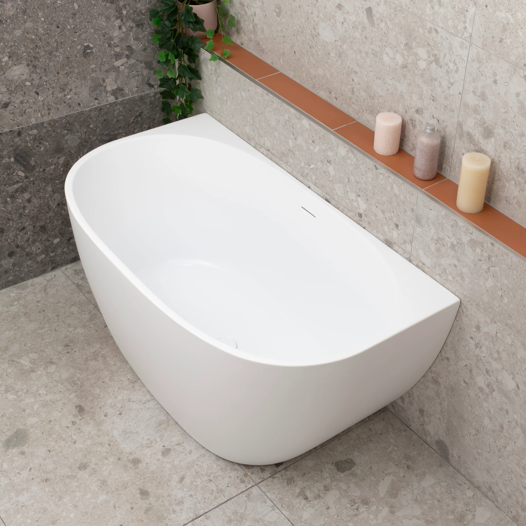 Byron Egg 1200mm Back to Wall Freestanding Bath, Matte White - Image 3