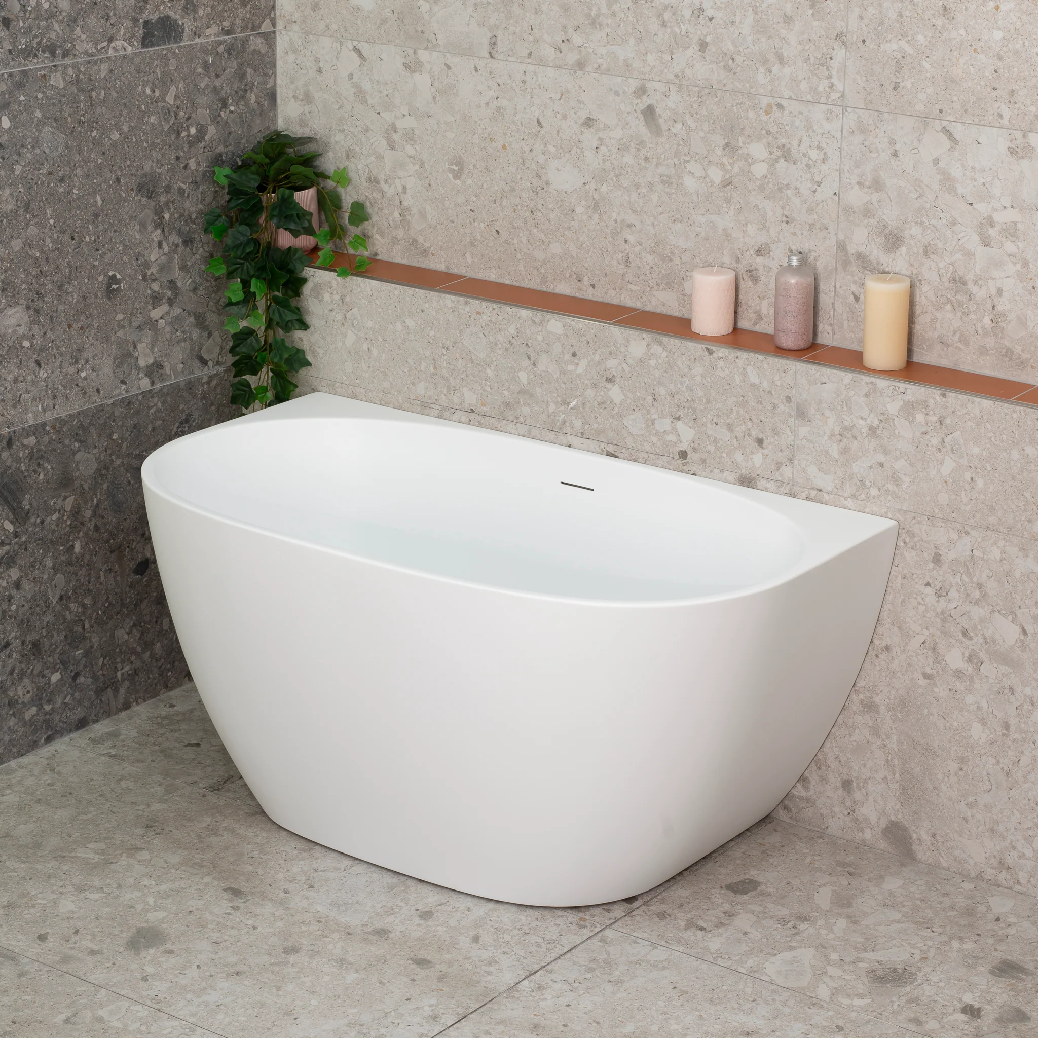 Byron Egg 1200mm Back to Wall Freestanding Bath, Matte White - Image 4