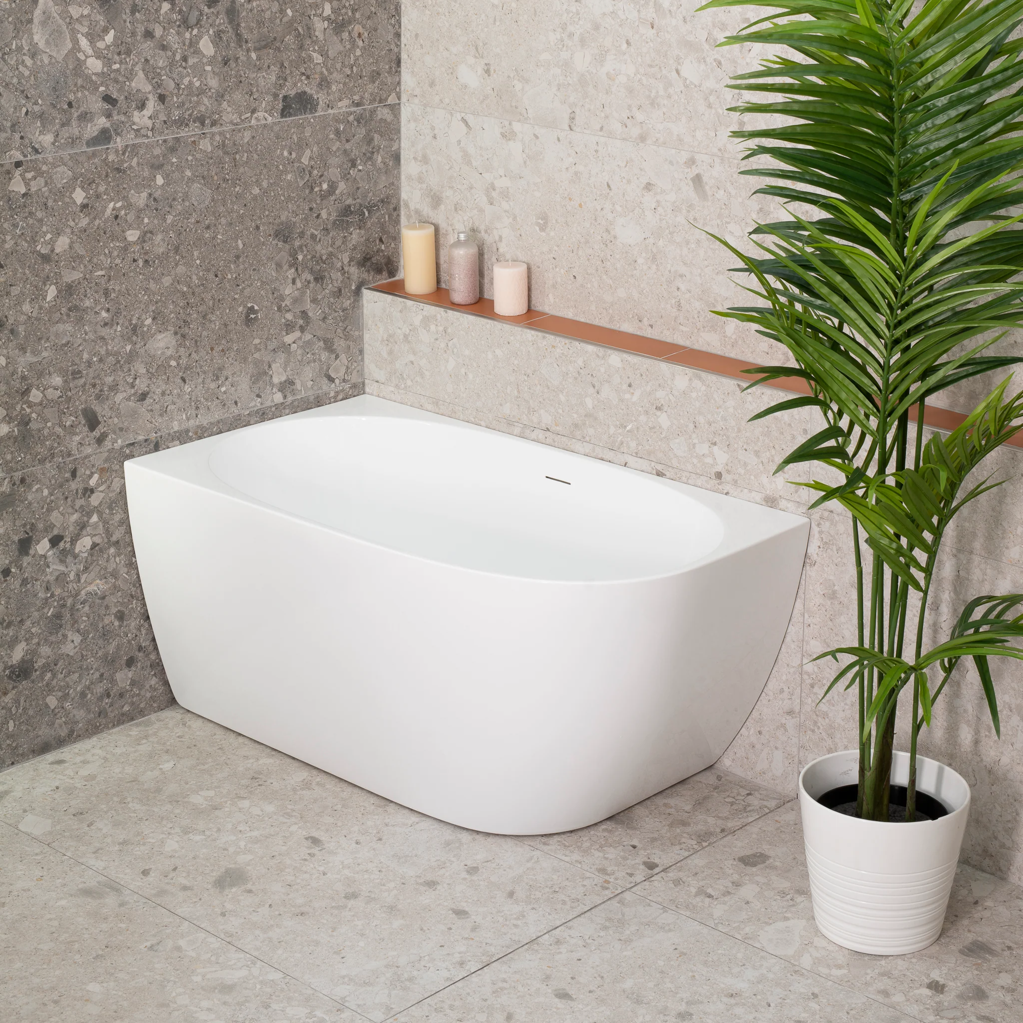 Byron Egg 1200mm Left Corner Freestanding Bath, Gloss White - Image 2
