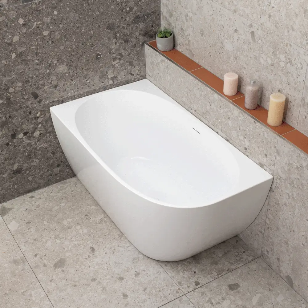 Byron Egg 1200mm Left Corner Freestanding Bath, Gloss White - Image 6