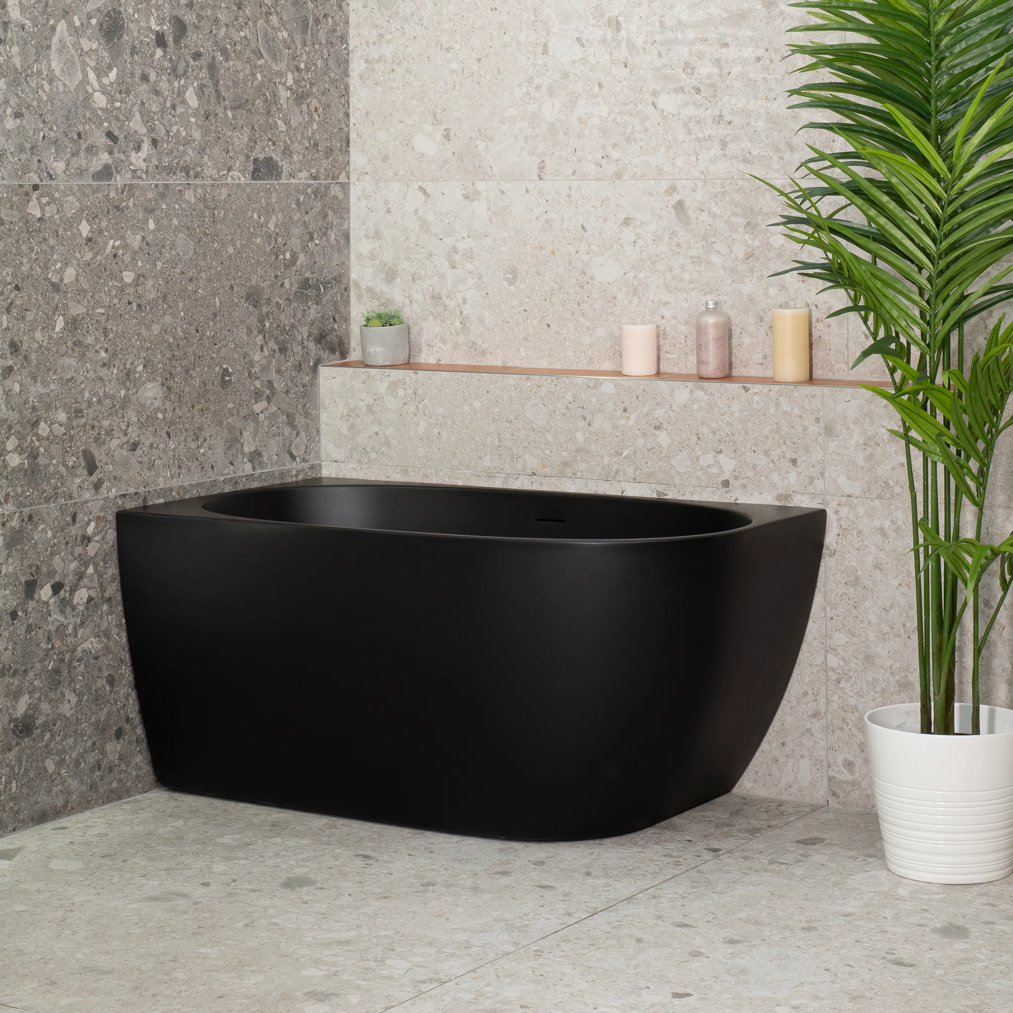 Byron Egg 1200mm Left Corner Freestanding Bath, Matte Black - Image 4
