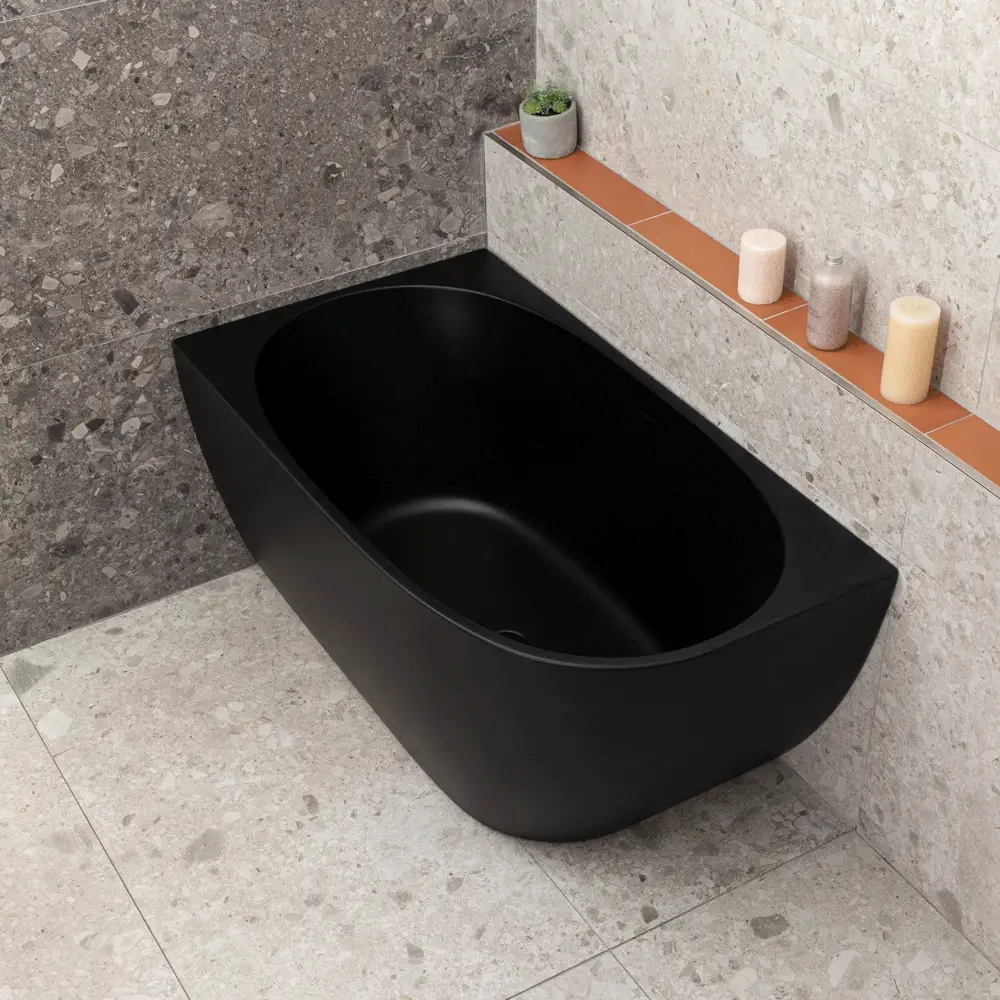 Byron Egg 1200mm Left Corner Freestanding Bath, Matte Black - Image 6