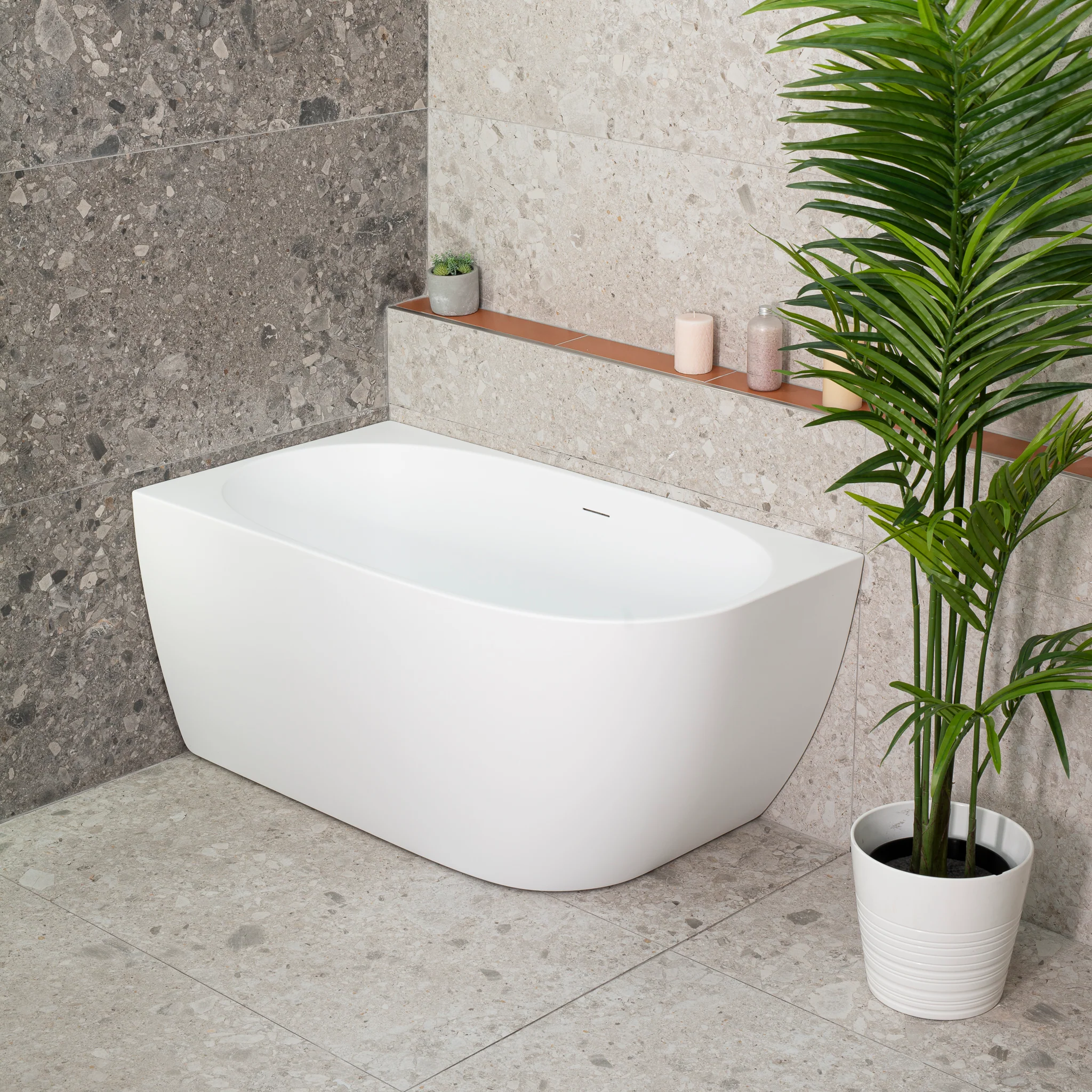 Byron Egg 1200mm Left Corner Freestanding Bath, Matte White - Image 2