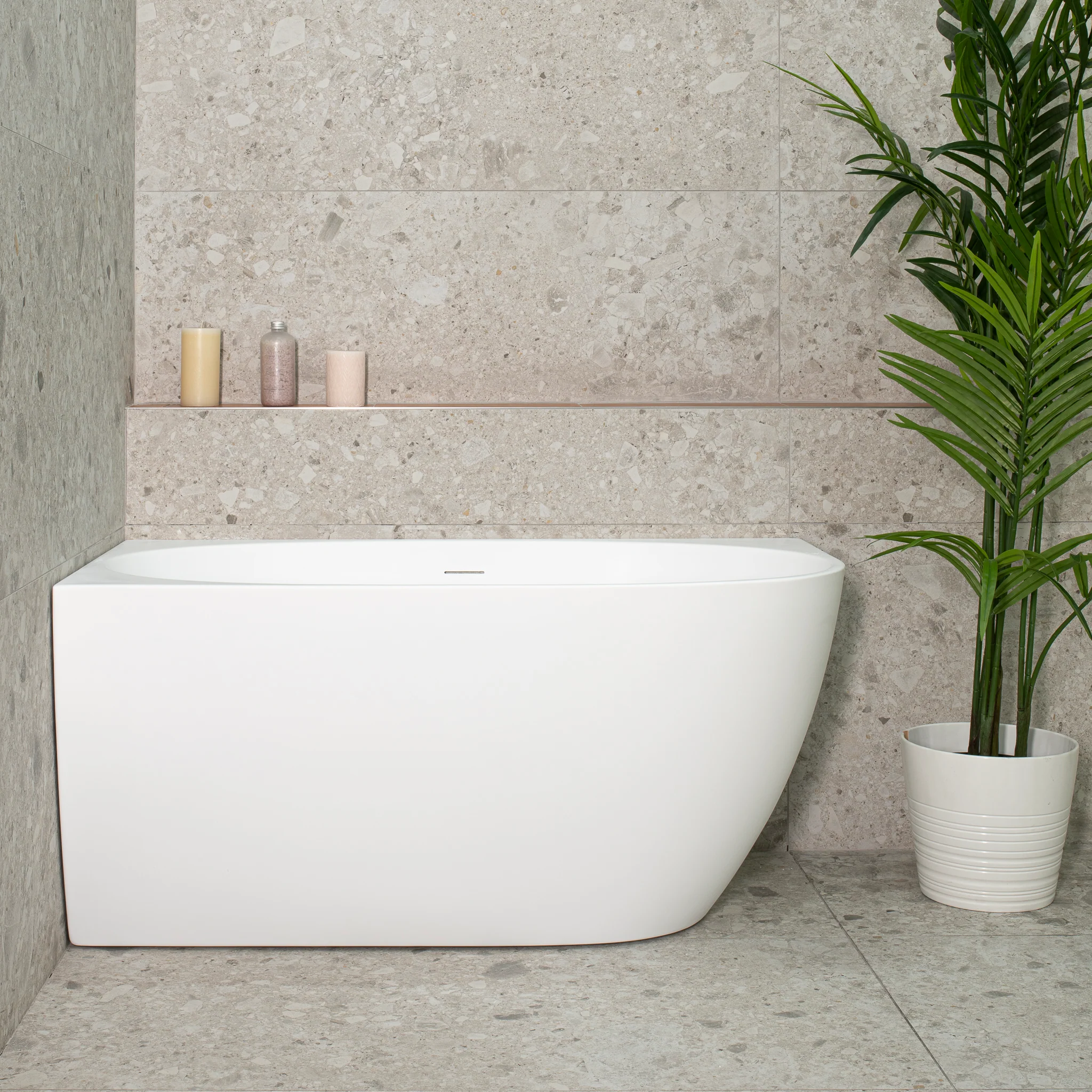 Byron Egg 1200mm Left Corner Freestanding Bath, Matte White - Image 3