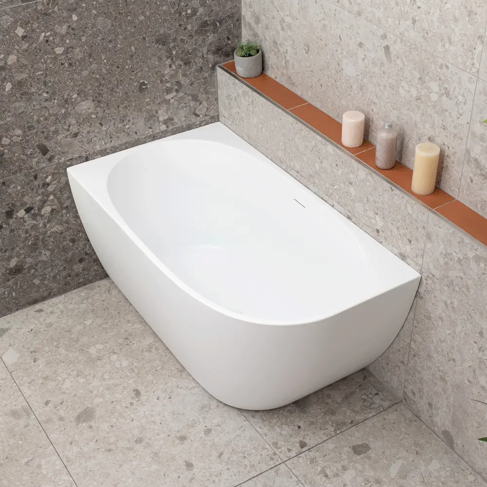 Byron Egg 1200mm Left Corner Freestanding Bath, Matte White - Image 6