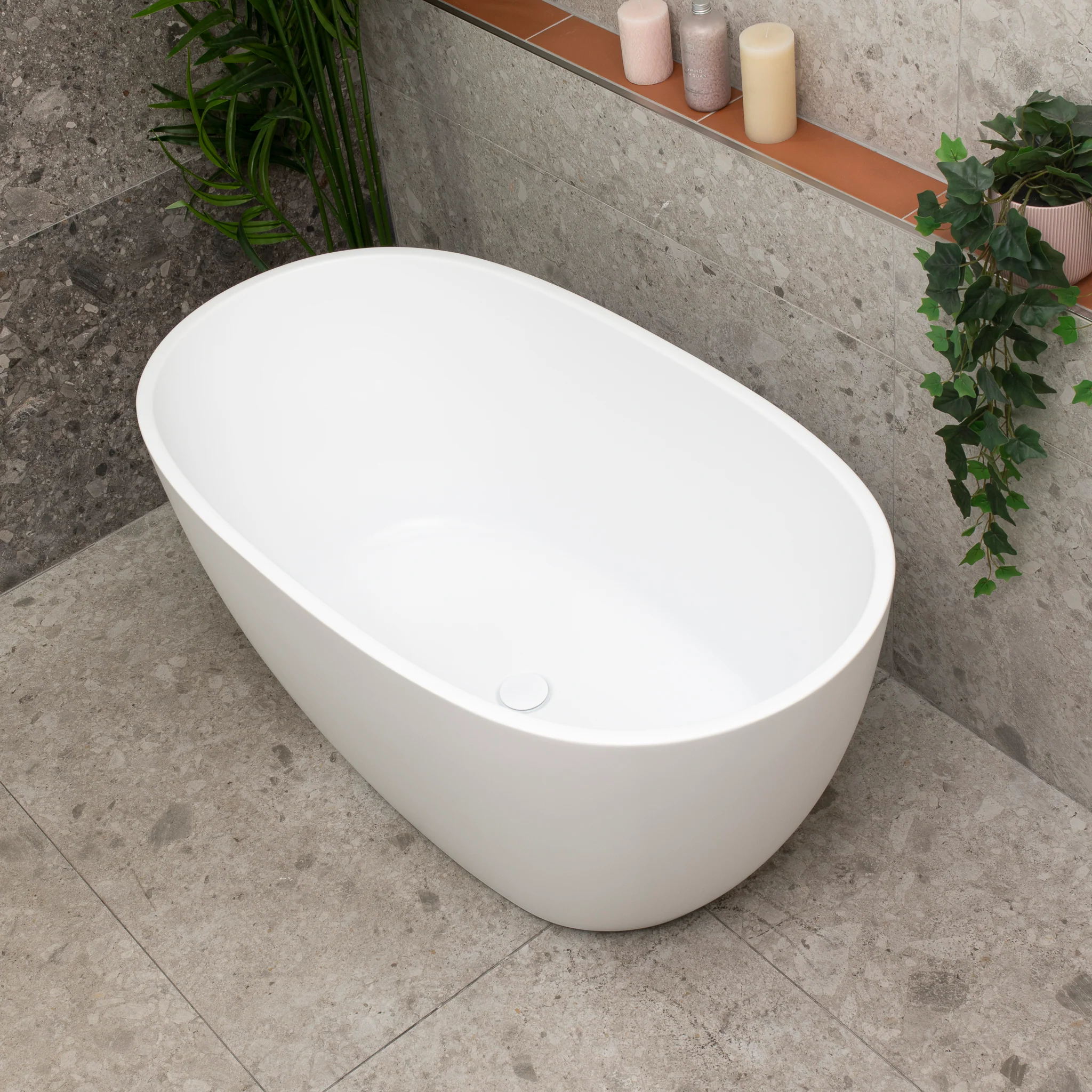 Byron Egg 1200mm Oval Freestanding Bath, Matte White - Image 7