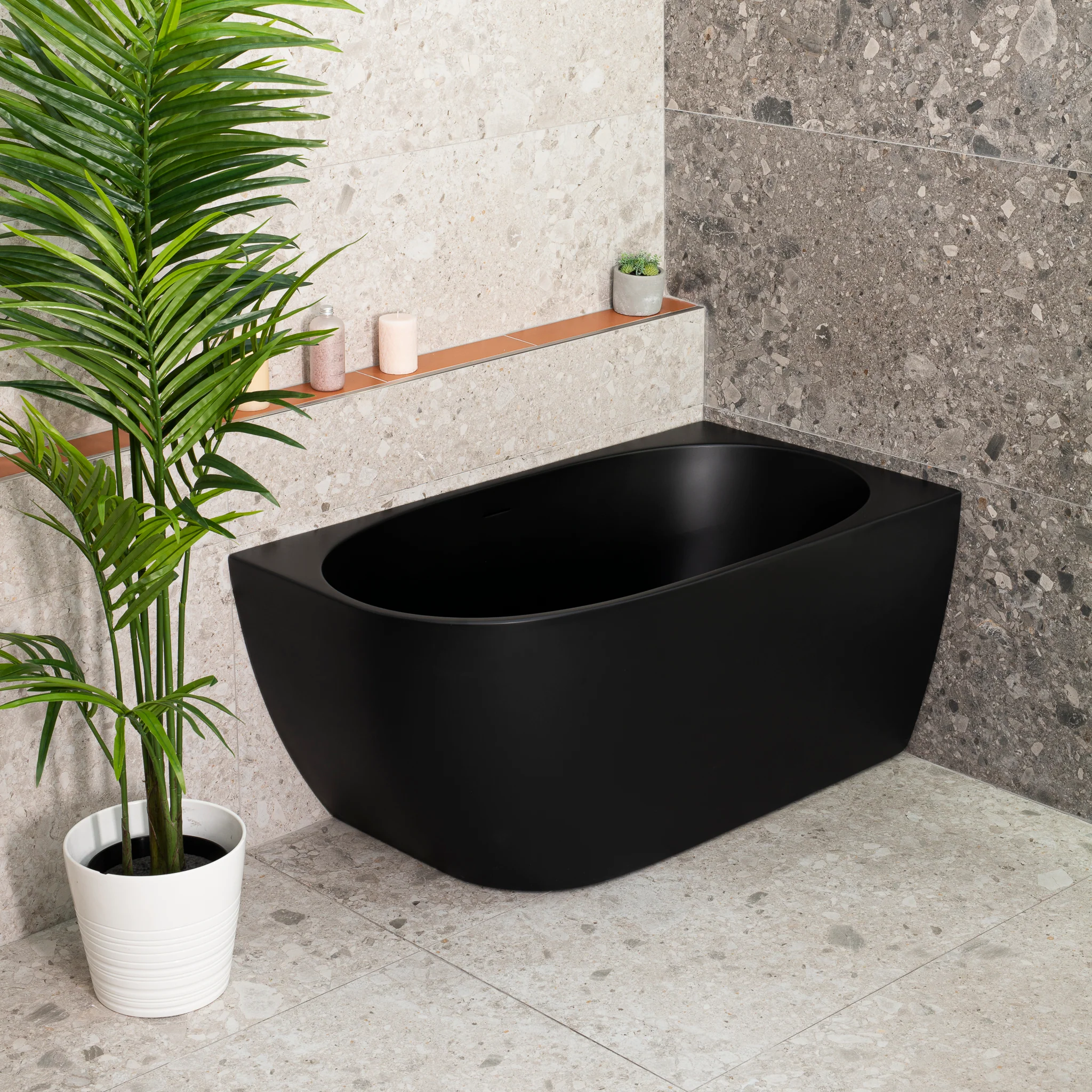 Byron Egg 1200mm Right Corner Freestanding Bath, Matte Black - Image 2