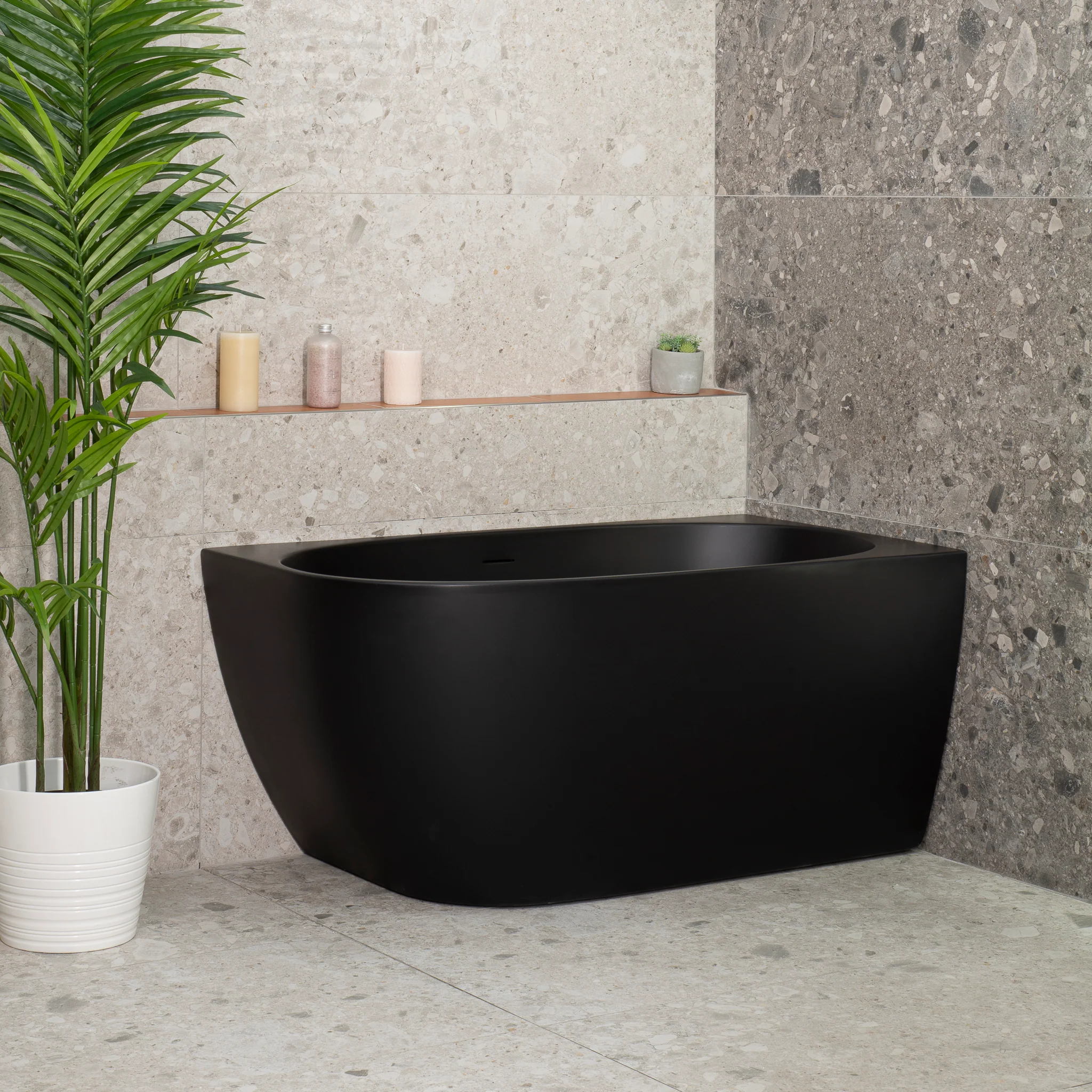 Byron Egg 1200mm Right Corner Freestanding Bath, Matte Black - Image 4