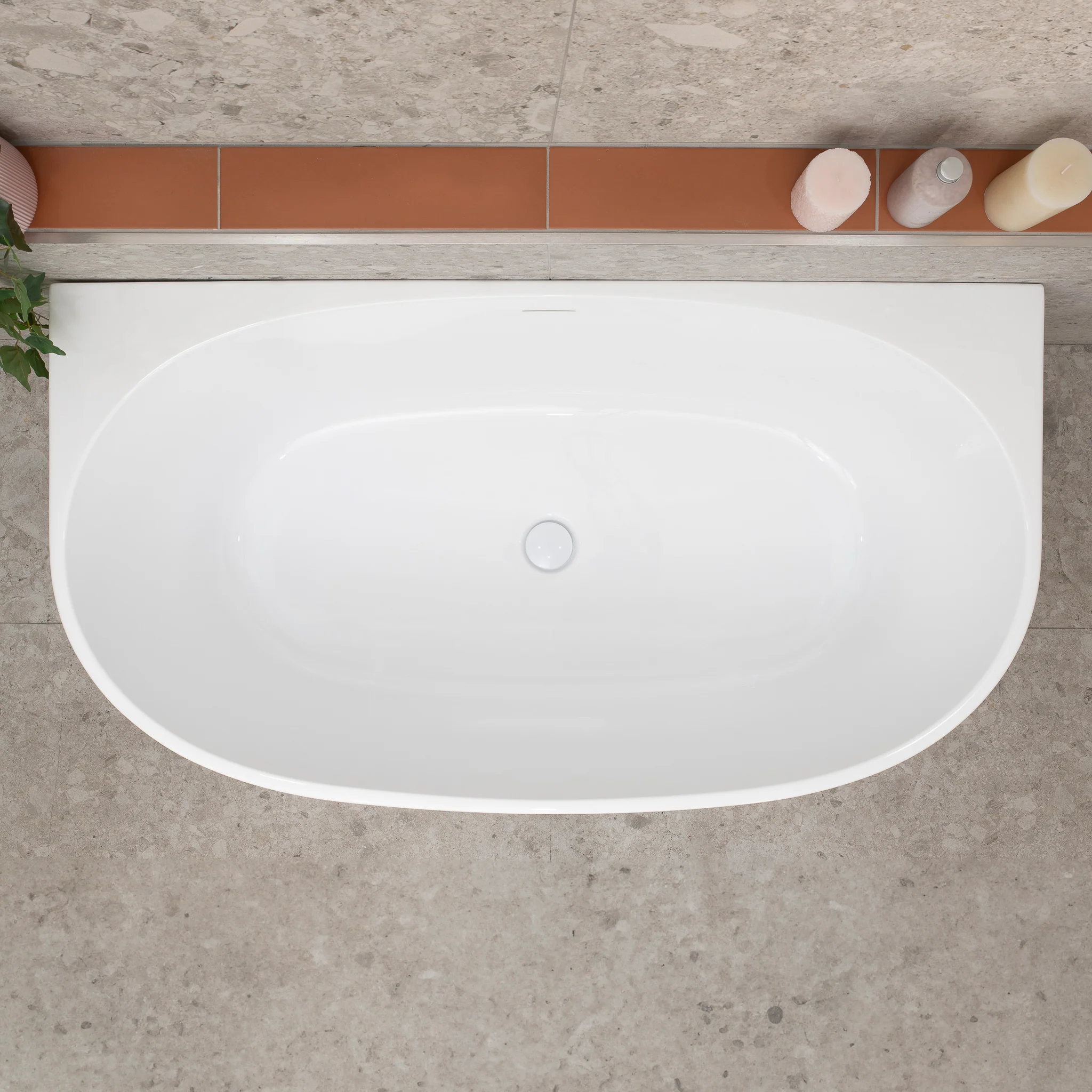Byron Egg 1300mm Back to Wall Freestanding Bath, Gloss White - Image 5