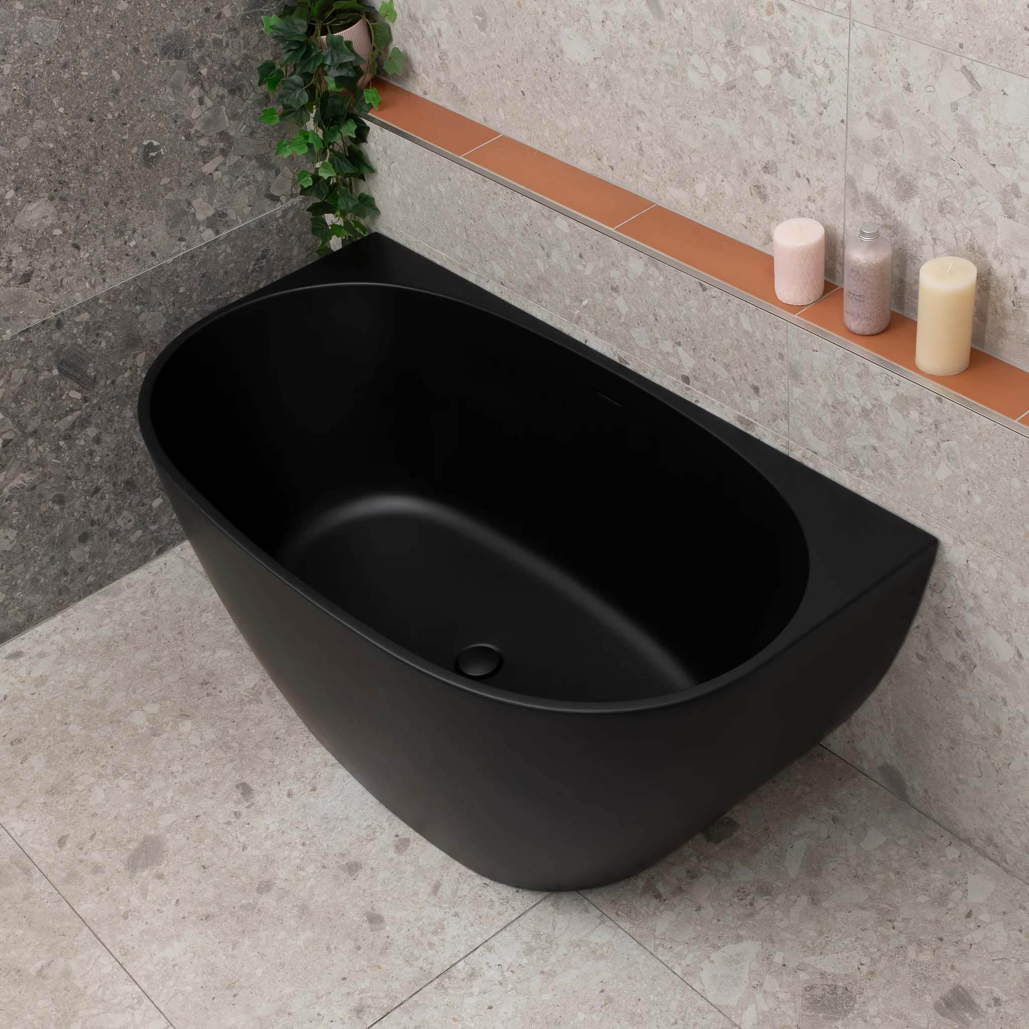 Byron Egg 1300mm Back to Wall Freestanding Bath, Matte Black - Image 2