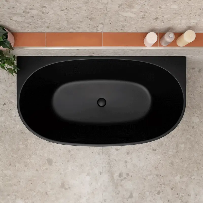 Byron Egg 1300mm Back to Wall Freestanding Bath, Matte Black - Image 6