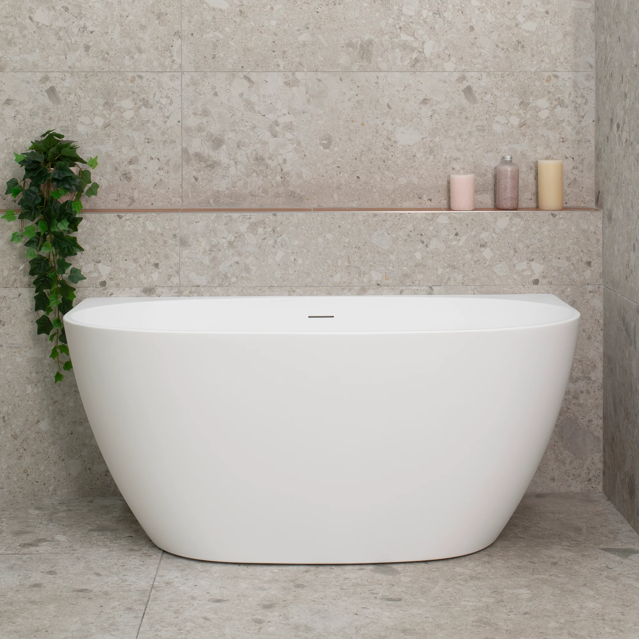 Byron Egg 1300mm Back to Wall Freestanding Bath, Matte White - Image 2
