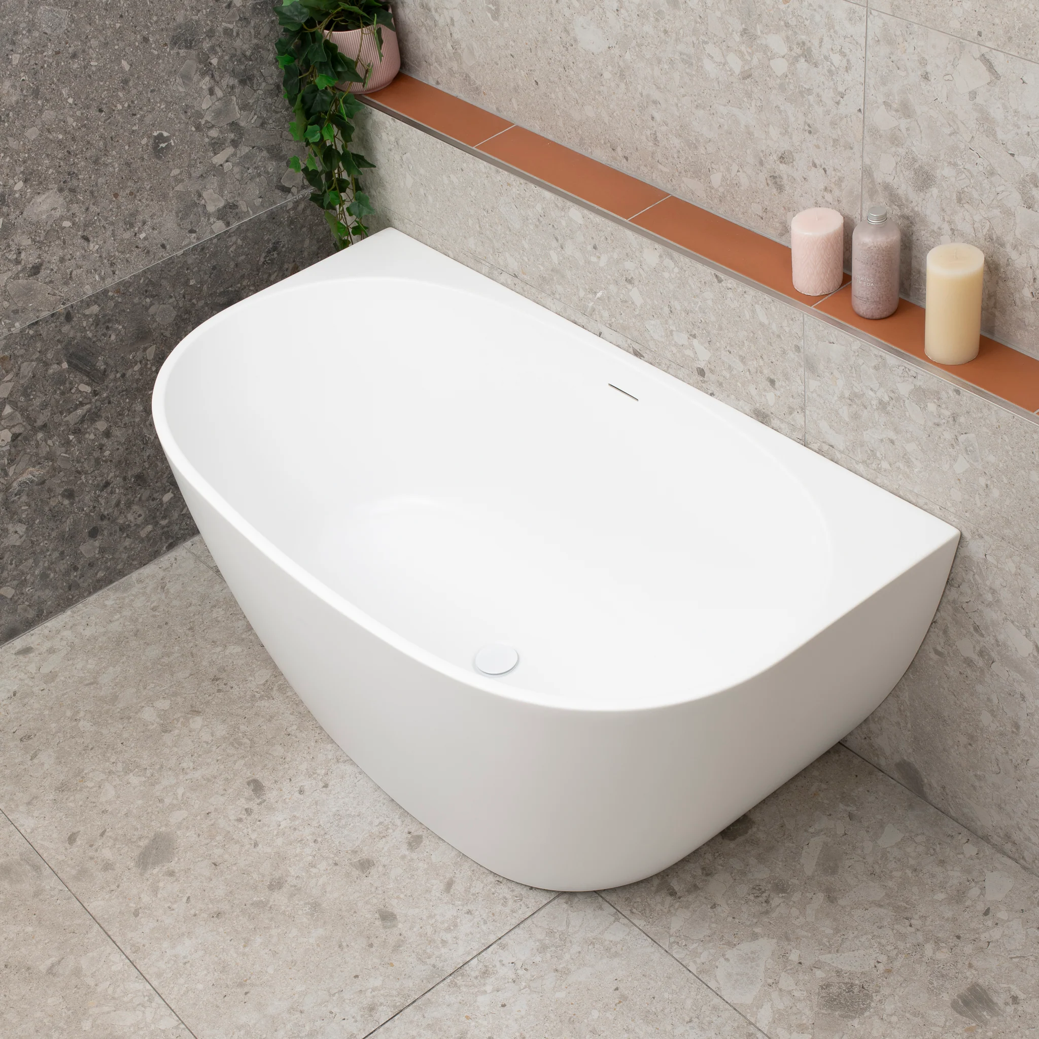 Byron Egg 1300mm Back to Wall Freestanding Bath, Matte White - Image 3