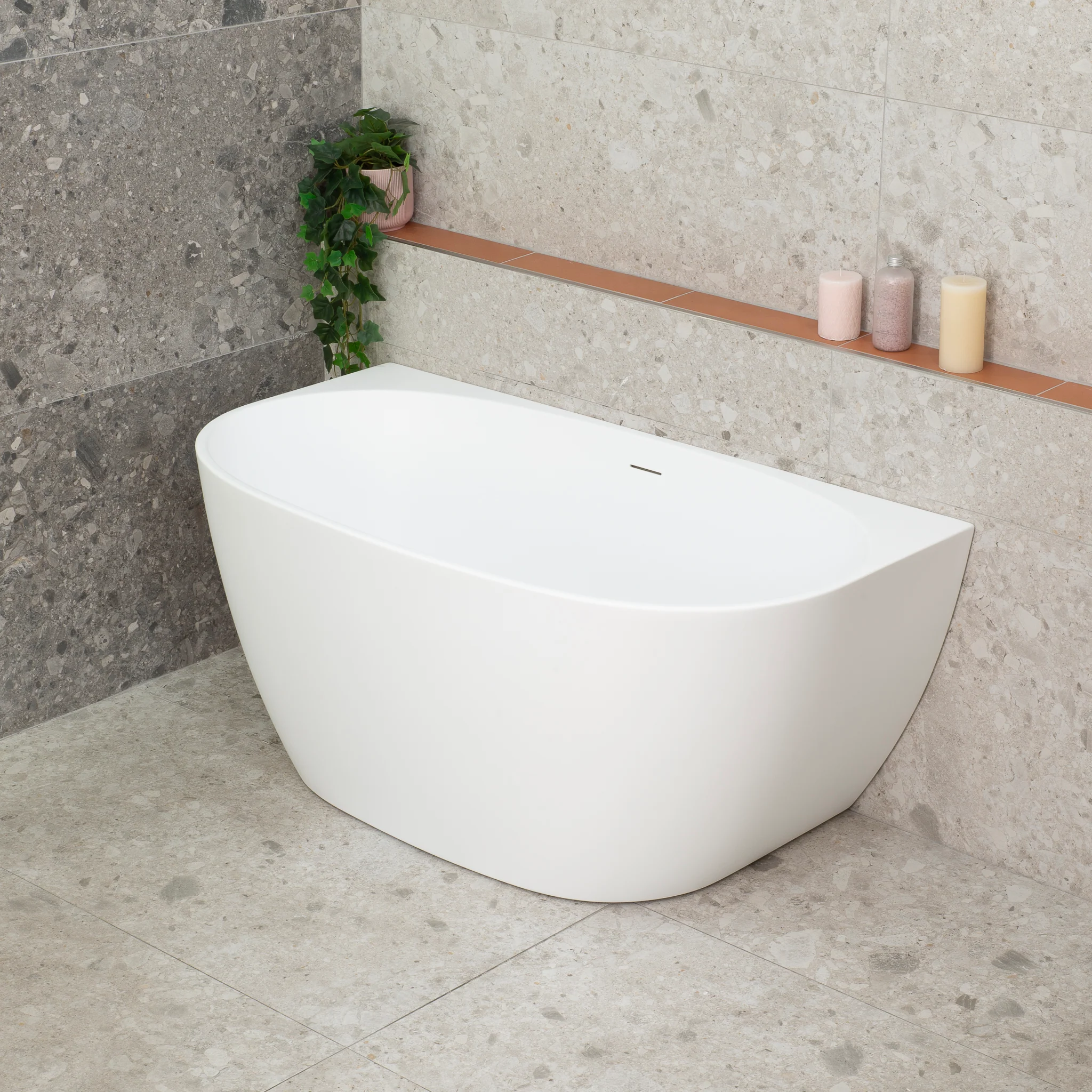 Byron Egg 1300mm Back to Wall Freestanding Bath, Matte White - Image 4