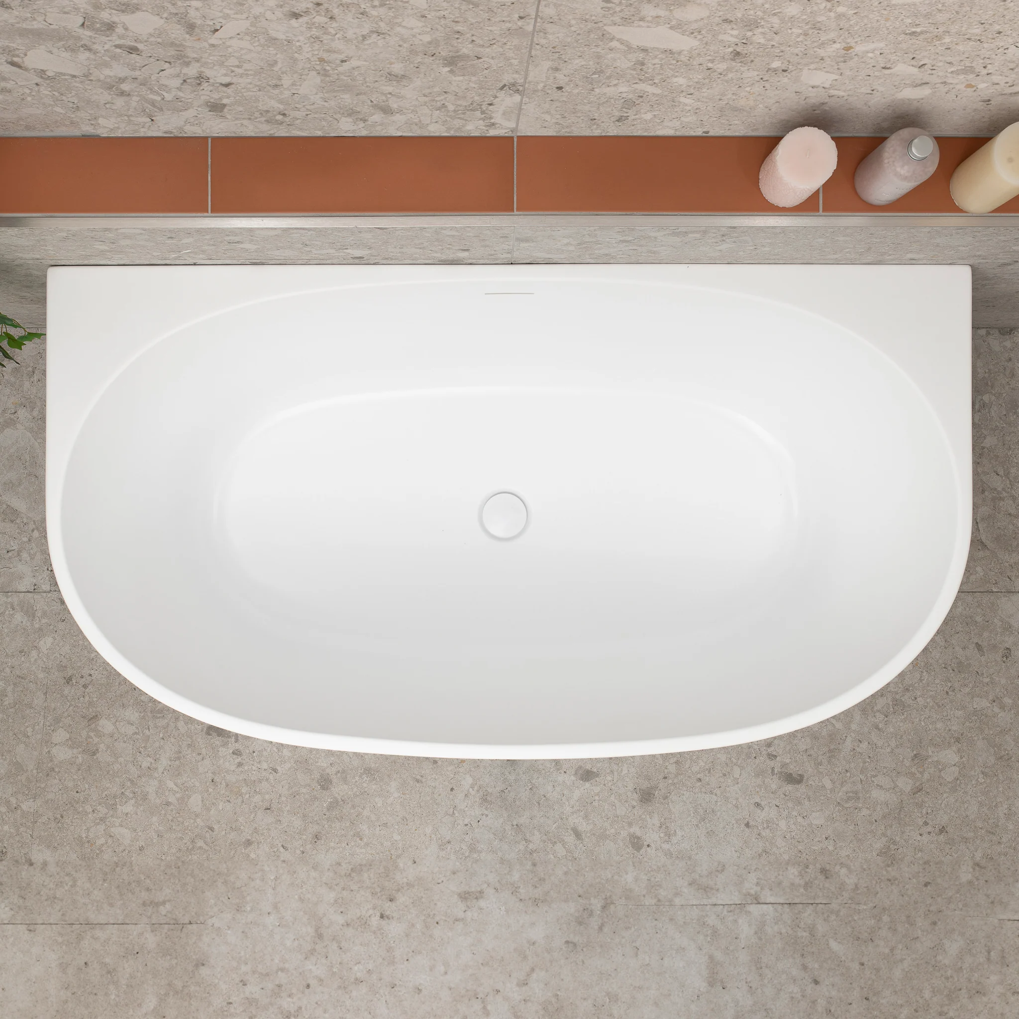 Byron Egg 1300mm Back to Wall Freestanding Bath, Matte White - Image 5