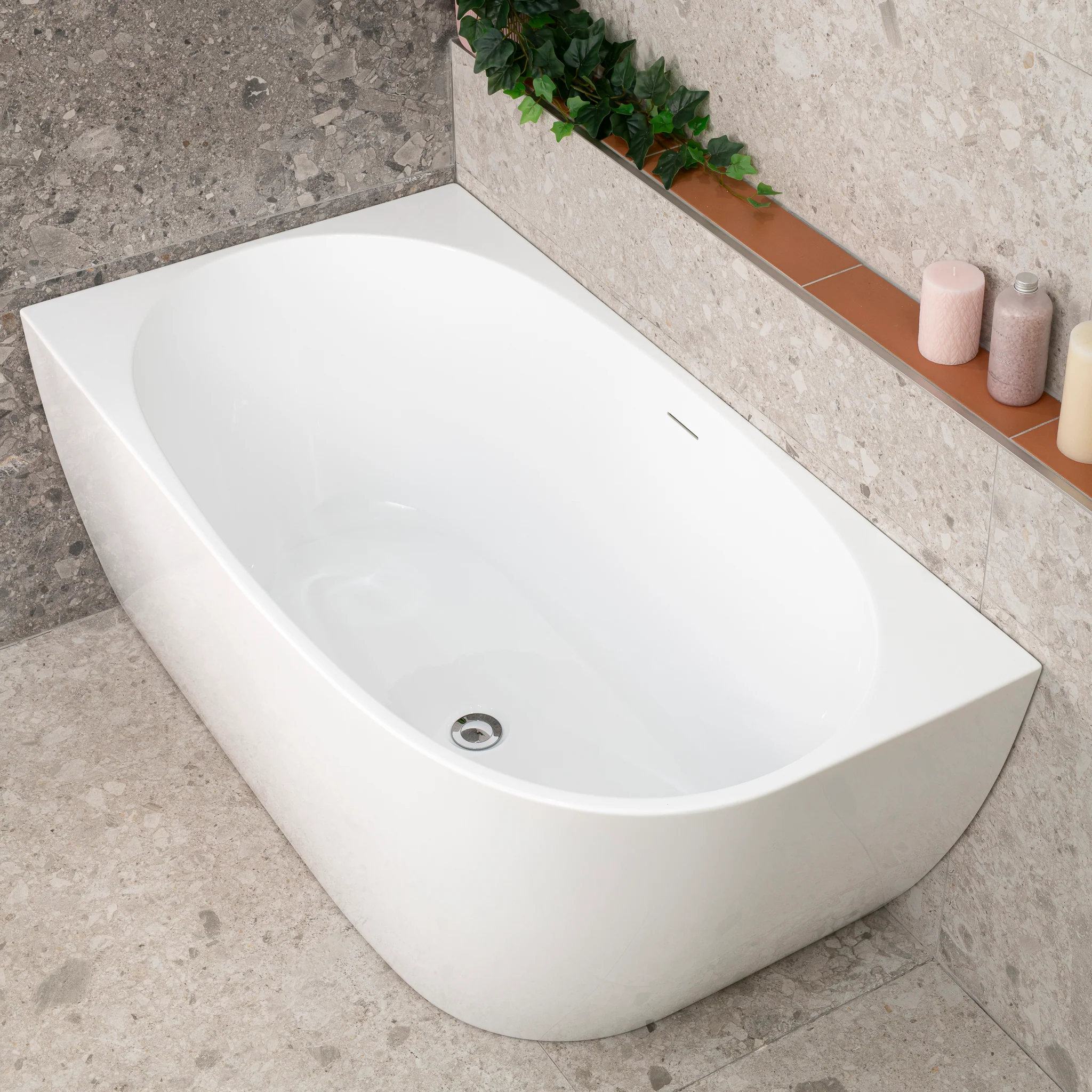 Byron Egg 1300mm Left Corner Freestanding Bath, Gloss White - Image 2
