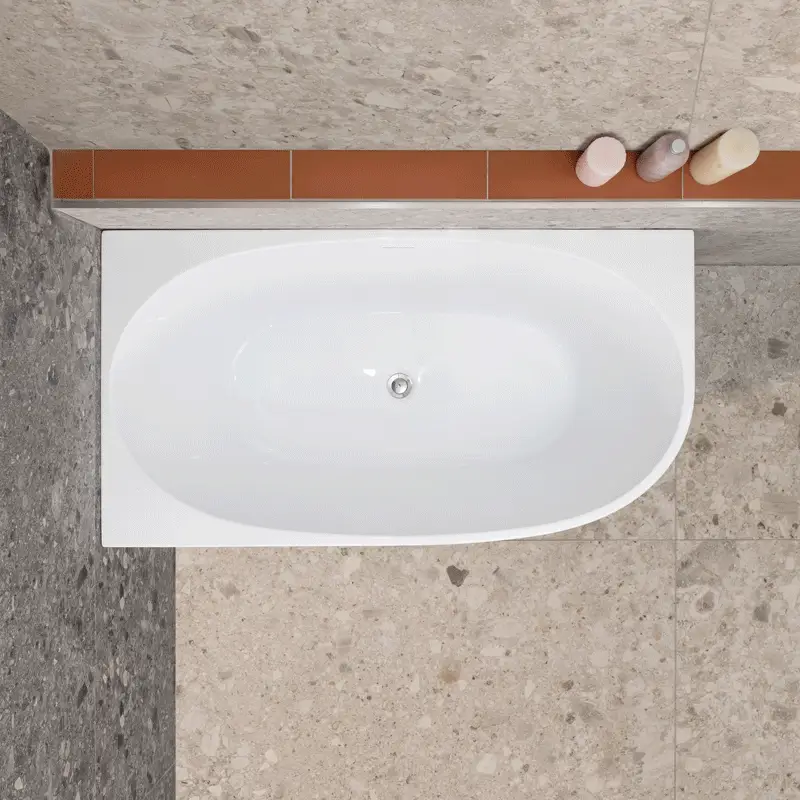 Byron Egg 1300mm Left Corner Freestanding Bath, Gloss White - Image 3