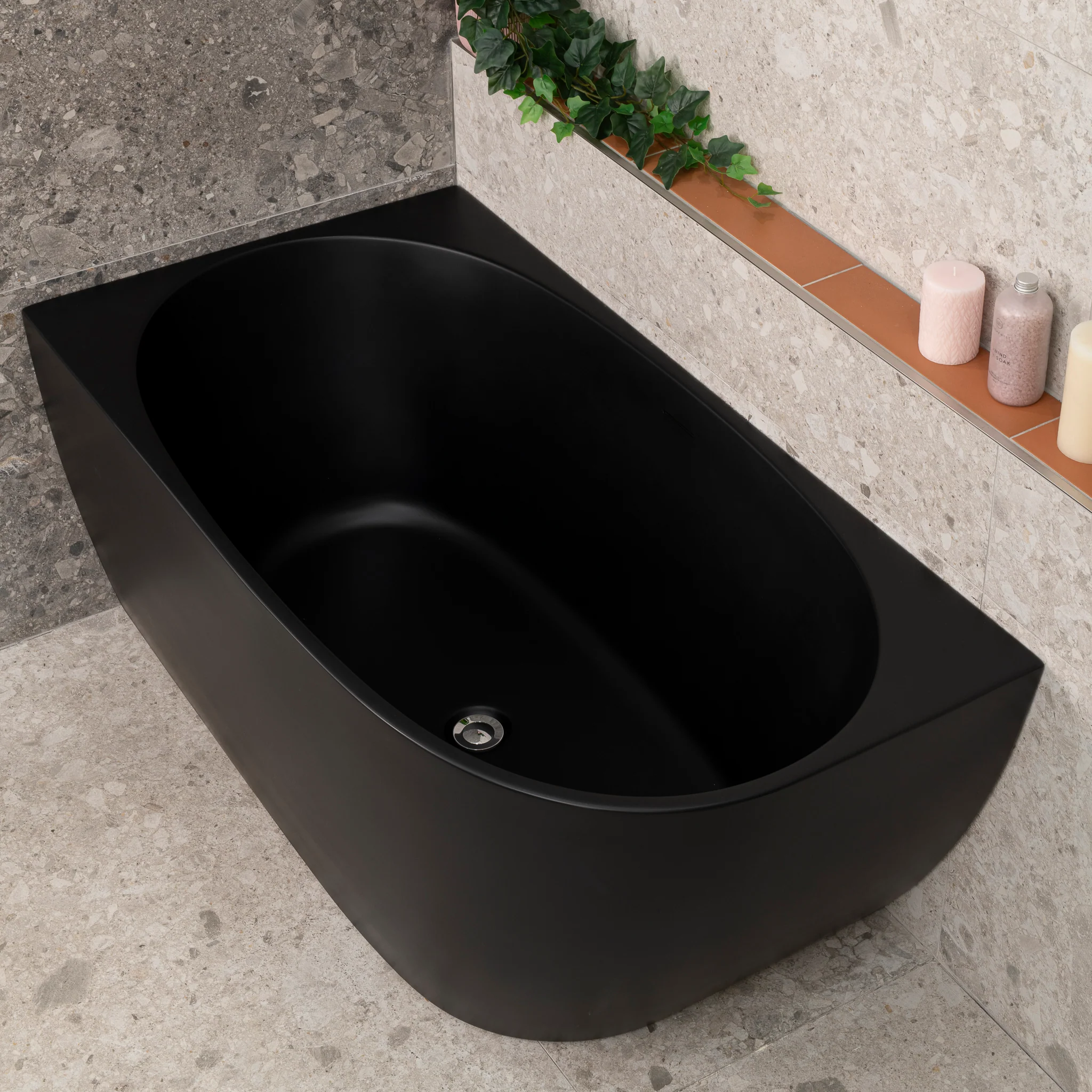 Byron Egg 1300mm Left Corner Freestanding Bath, Matte Black - Image 2