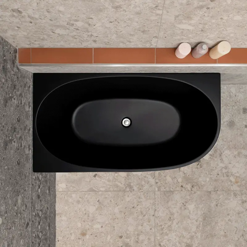 Byron Egg 1300mm Left Corner Freestanding Bath, Matte Black - Image 3