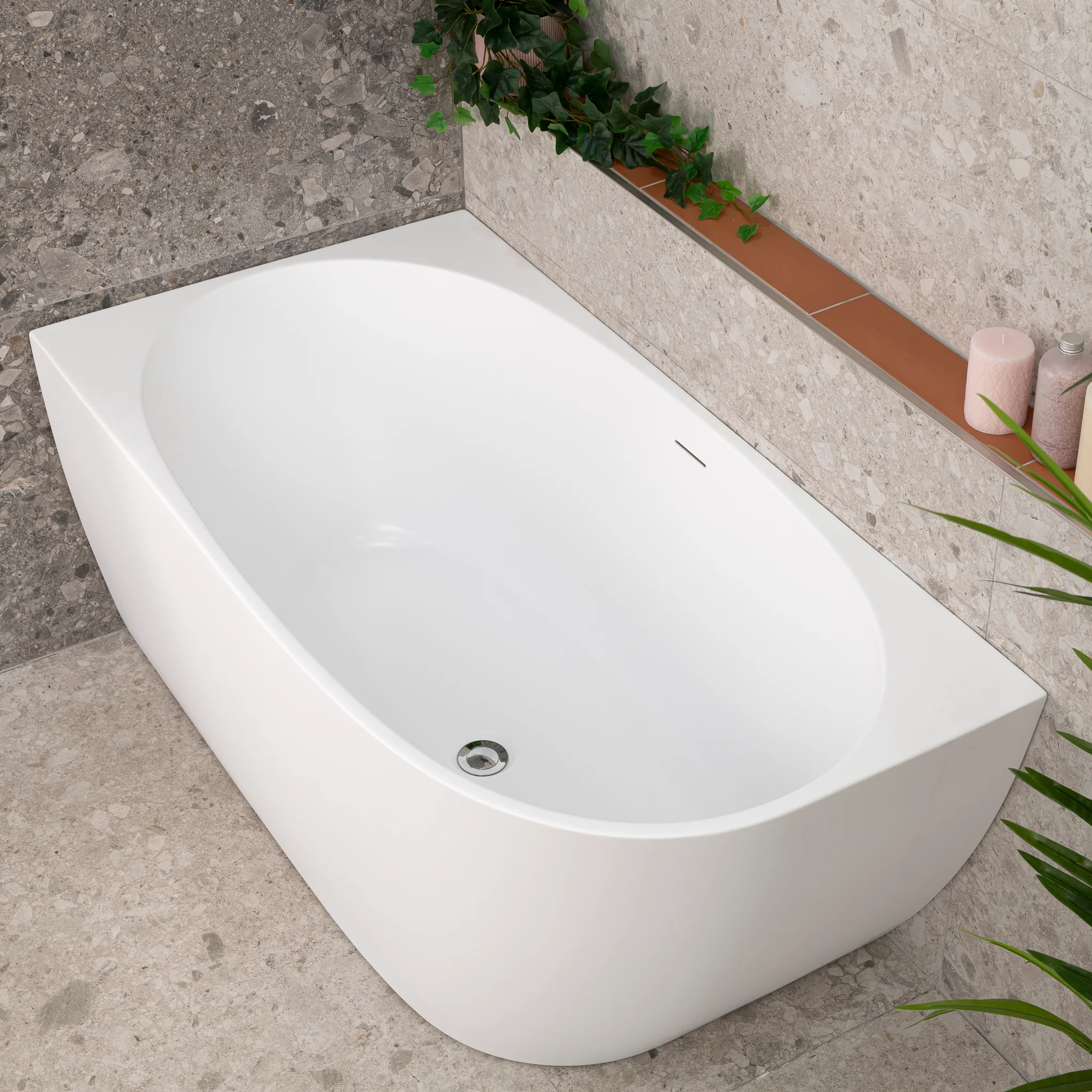 Byron Egg 1300mm Left Corner Freestanding Bath, Matte White - Image 2