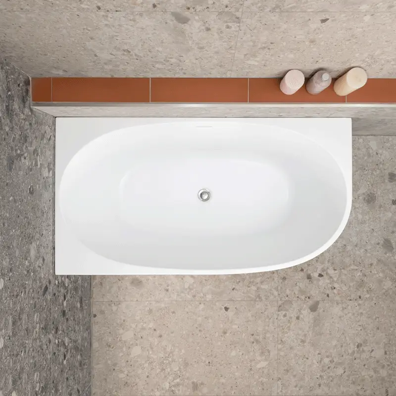 Byron Egg 1300mm Left Corner Freestanding Bath, Matte White - Image 3