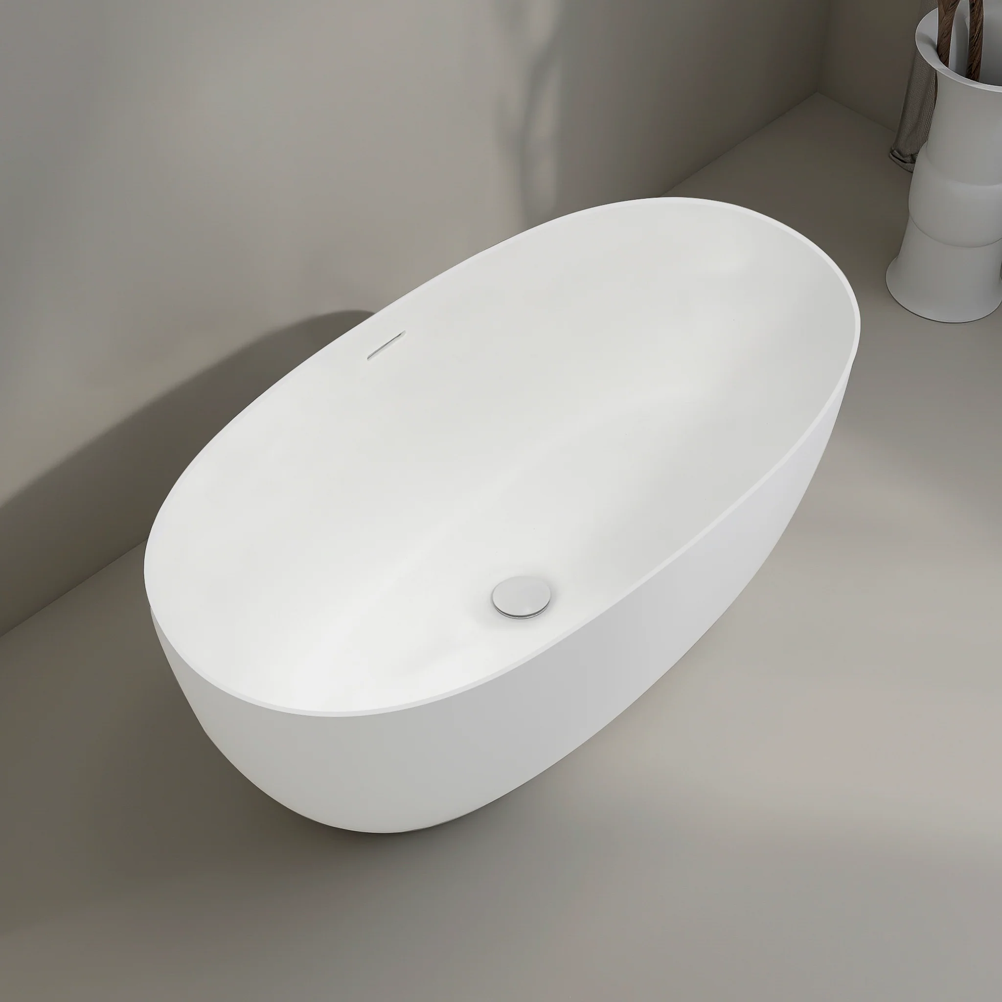 Byron Egg 1300mm Oval Artificial Stone Freestanding Bath, Gloss White - Image 2