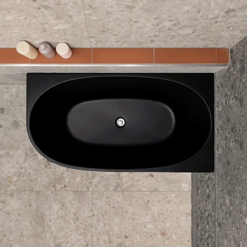 Byron Egg 1300mm Right Corner Freestanding Bath, Matte Black - Image 3