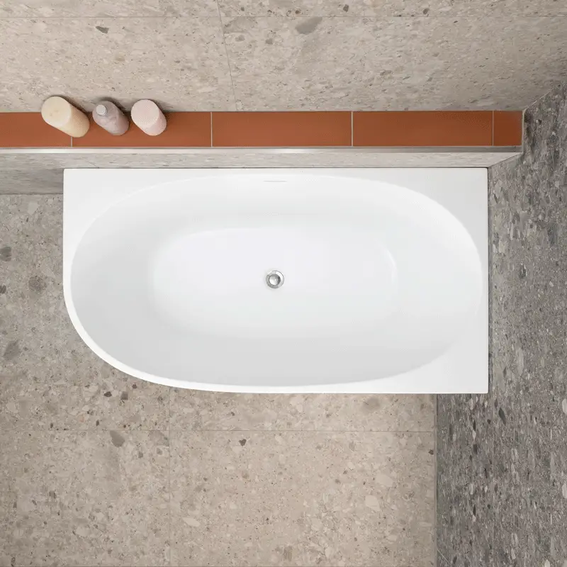 Byron Egg 1300mm Right Corner Freestanding Bath, Matte White - Image 3