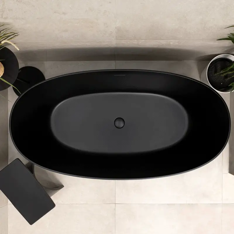 Byron Egg 1400mm Oval Artificial Stone Freestanding Bath, Matte Black - Image 5