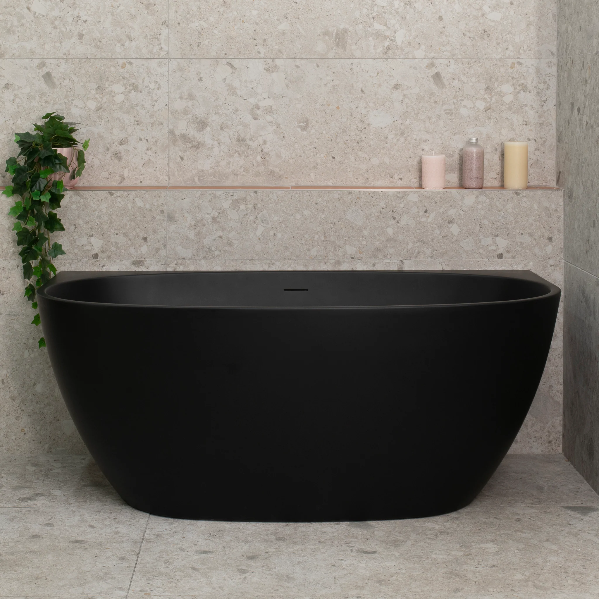 Byron Egg 1400mm Back to Wall Freestanding Bath, Matte Black - Image 2