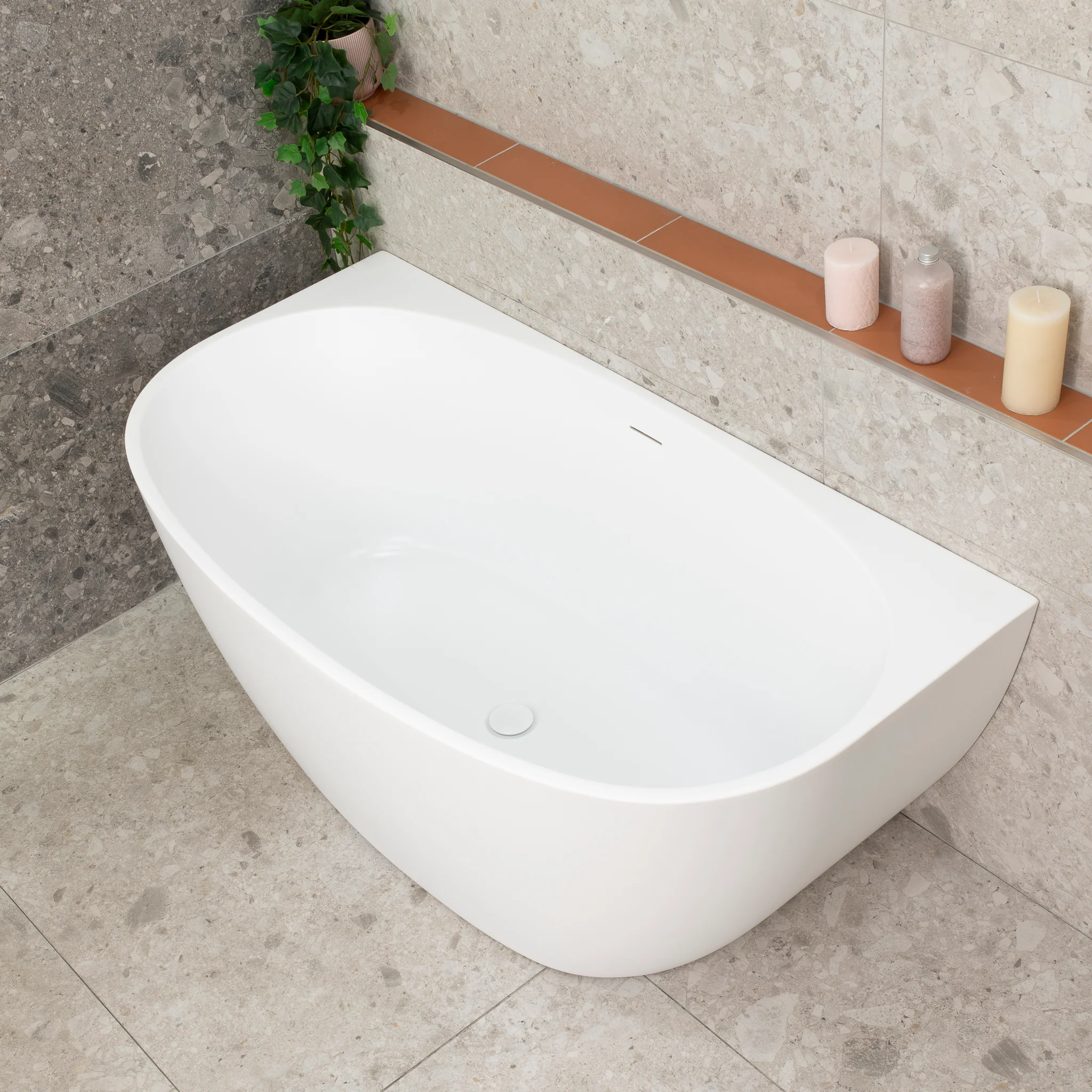 Byron Egg 1400mm Back to Wall Freestanding Bath, Matte White - Image 4
