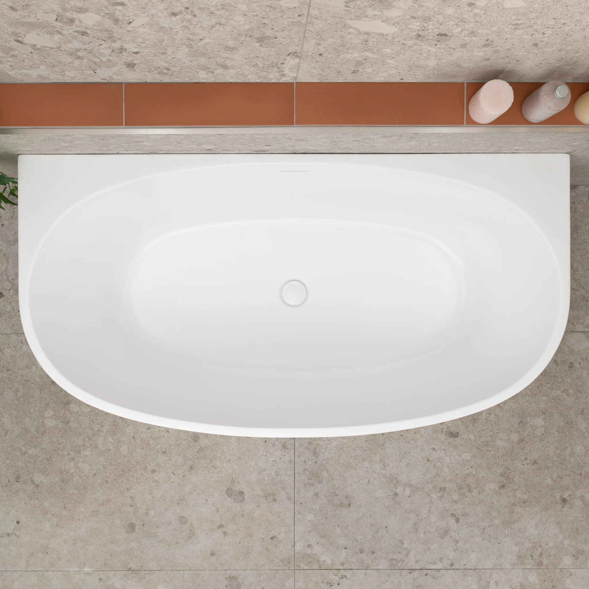 Byron Egg 1400mm Back to Wall Freestanding Bath, Matte White - Image 6