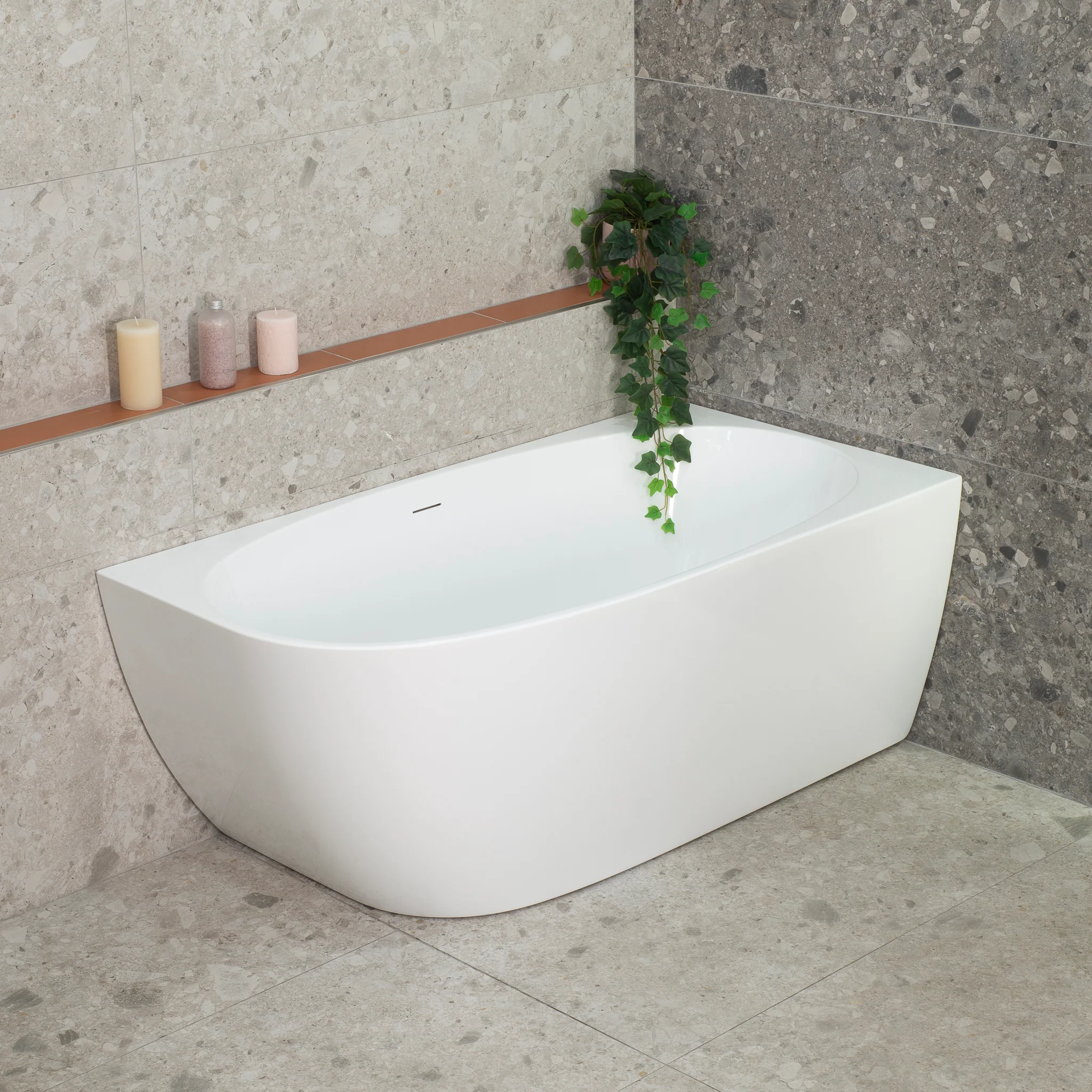 Byron Egg 1400mm Right Corner Freestanding Bath, Gloss White - Image 3