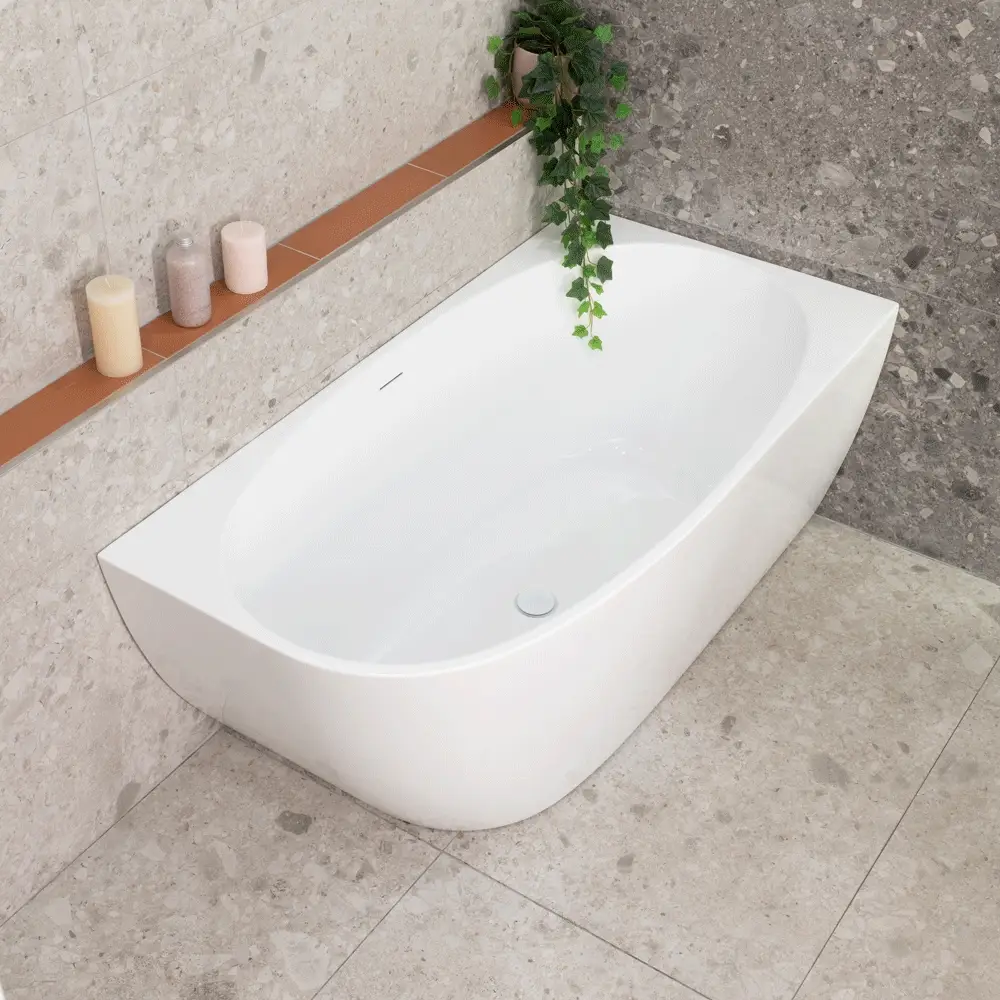 Byron Egg 1400mm Right Corner Freestanding Bath, Gloss White - Image 6