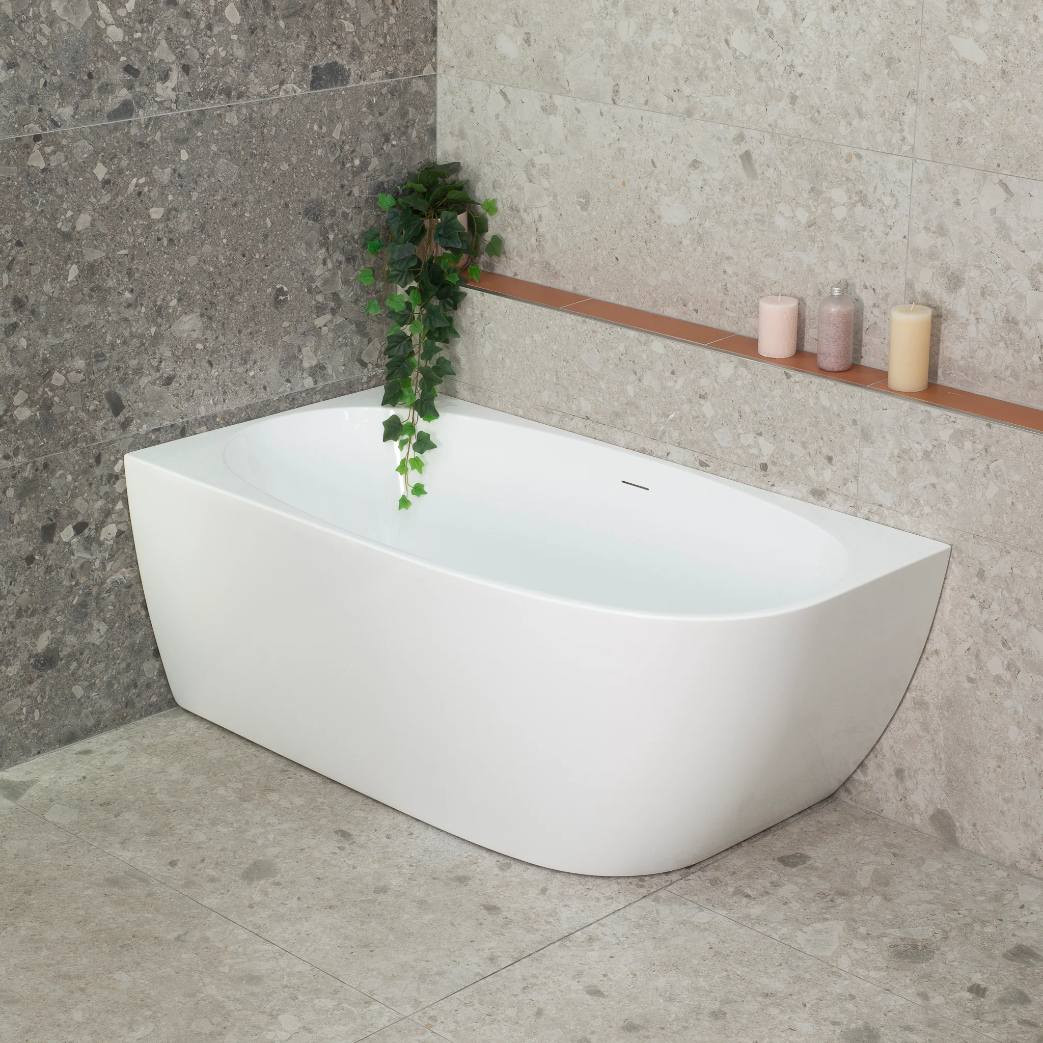 Byron Egg 1400mm Left Corner Freestanding Bath, Gloss White - Image 3