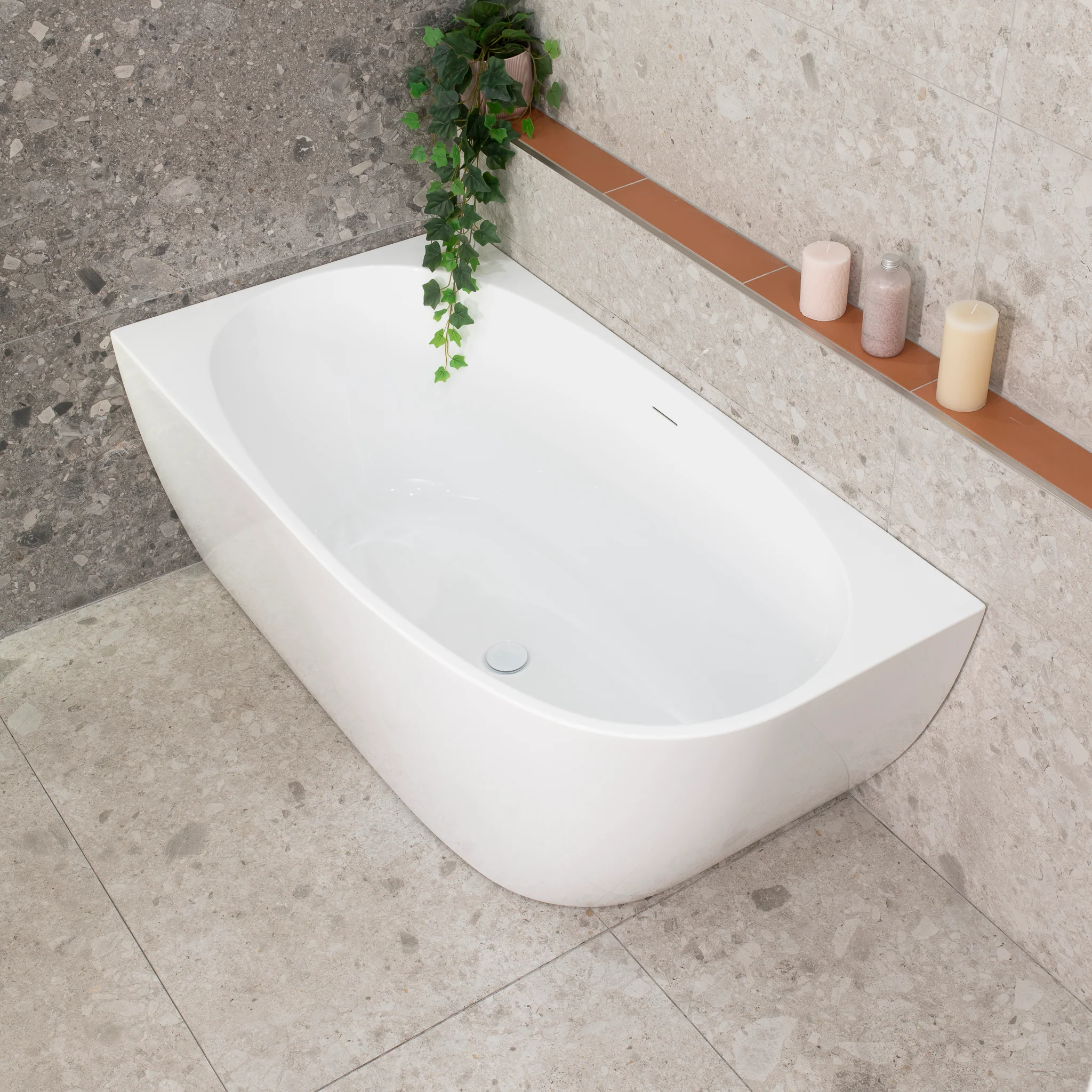 Byron Egg 1400mm Left Corner Freestanding Bath, Gloss White - Image 4