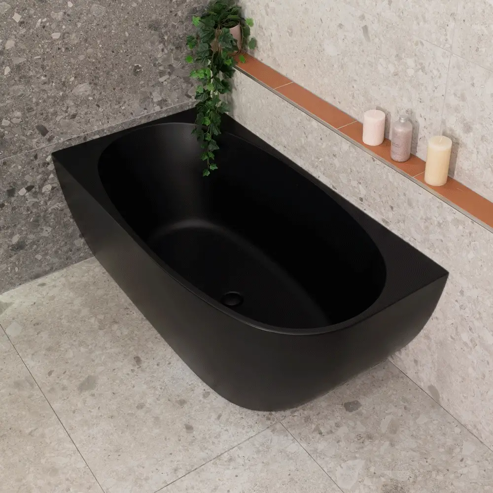 Byron Egg 1400mm Left Corner Freestanding Bath, Matte Black - Image 6