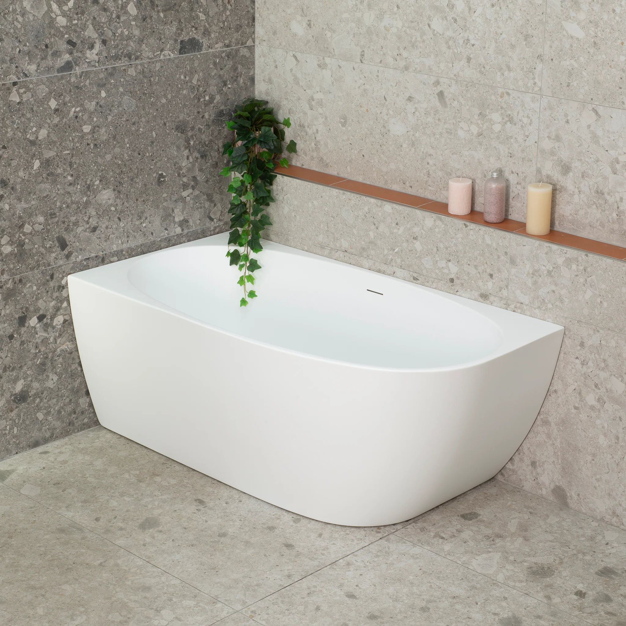 Byron Egg 1400mm Left Corner Freestanding Bath, Matte White - Image 2
