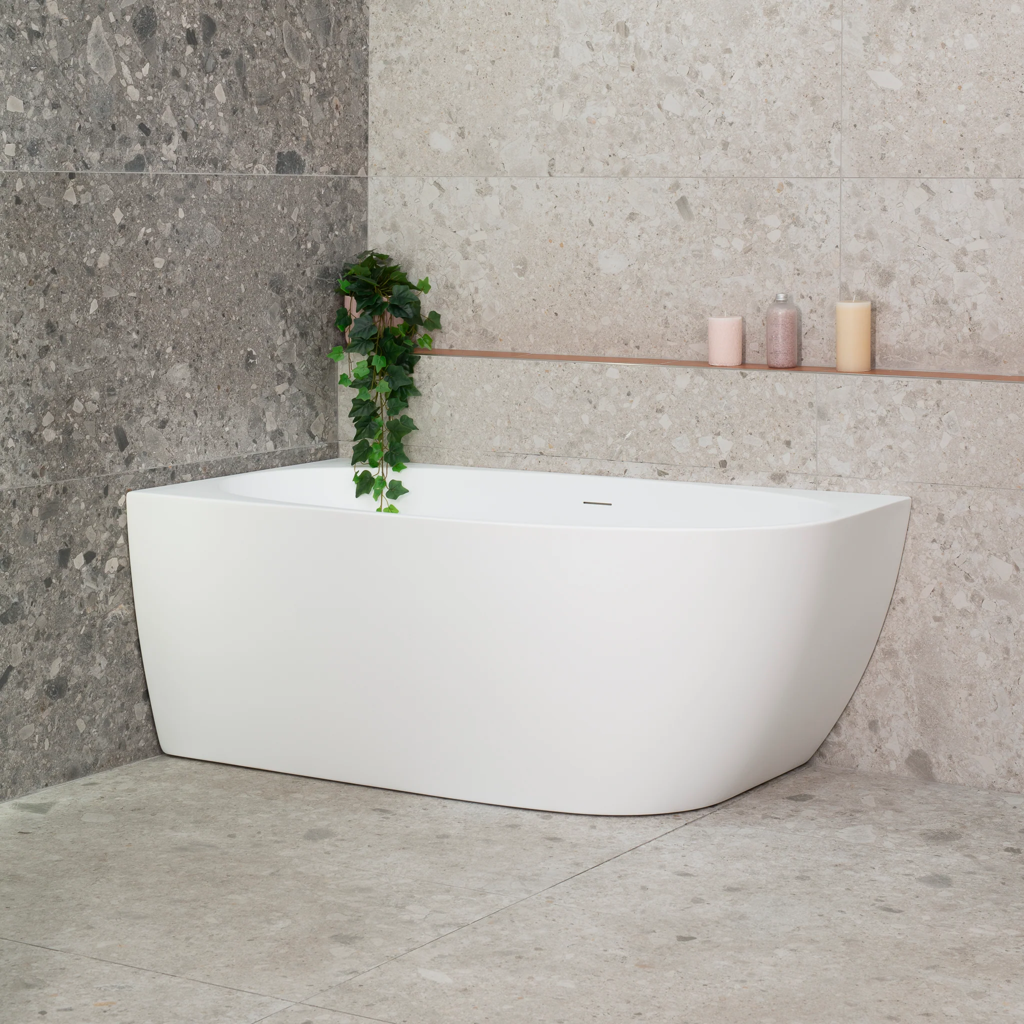 Byron Egg 1400mm Left Corner Freestanding Bath, Matte White - Image 3