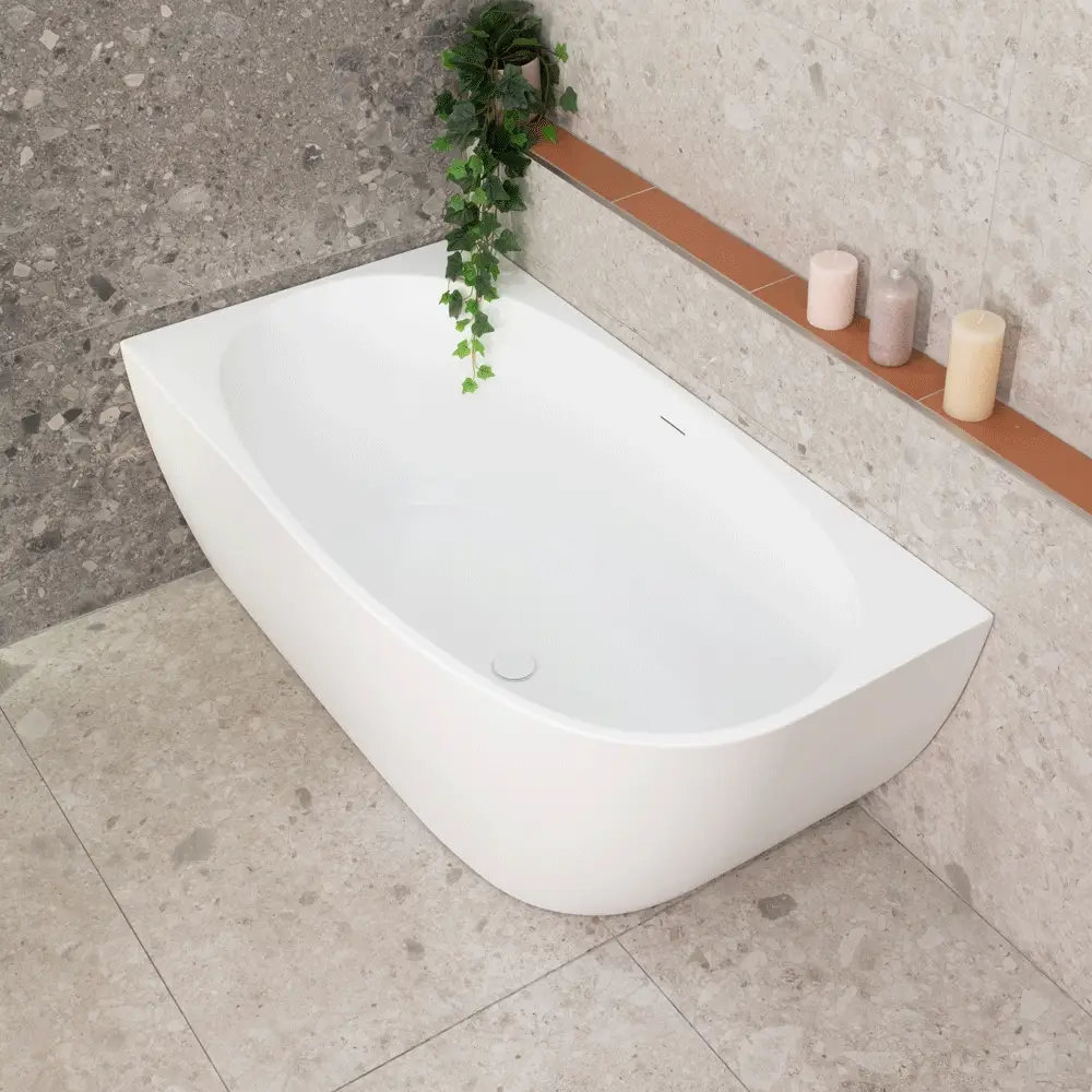Byron Egg 1400mm Left Corner Freestanding Bath, Matte White - Image 6