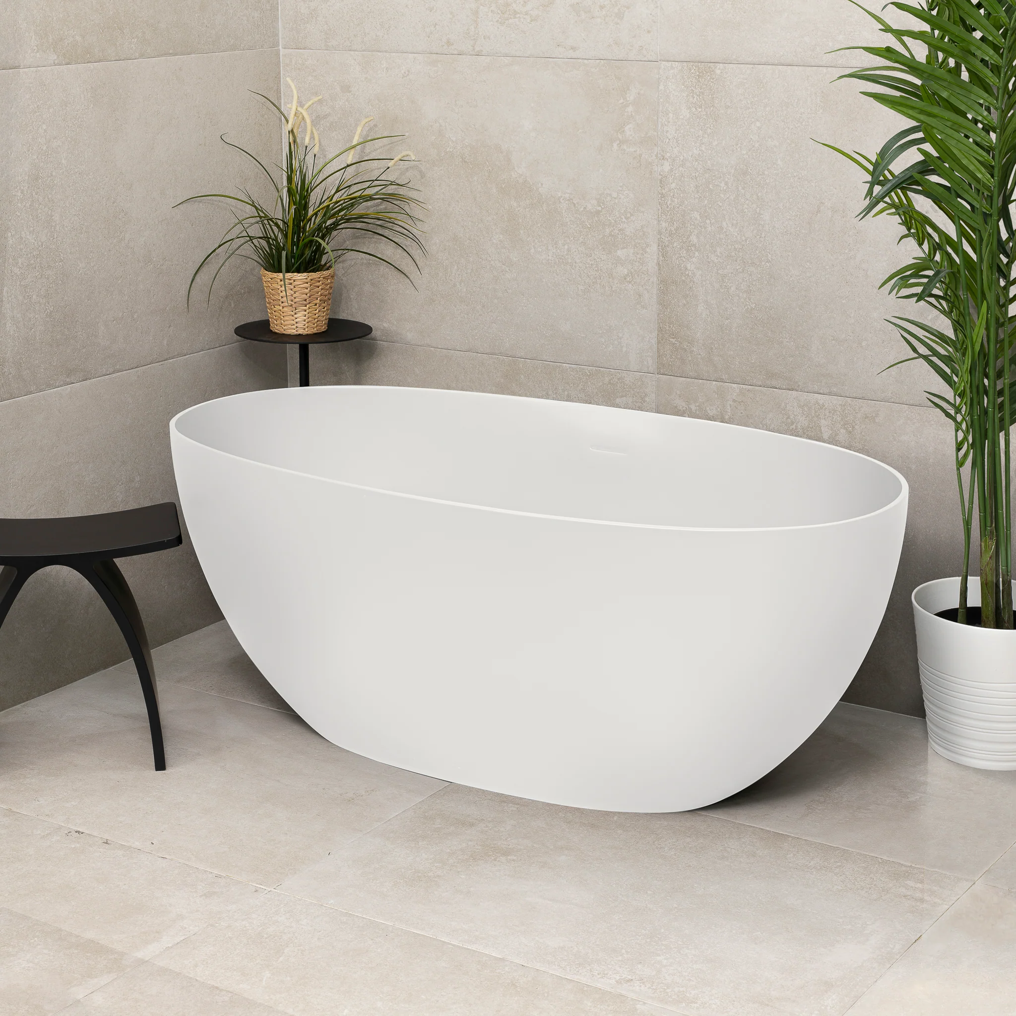 Byron Egg 1400mm Oval Artificial Stone Freestanding Bath, Gloss White - Image 2
