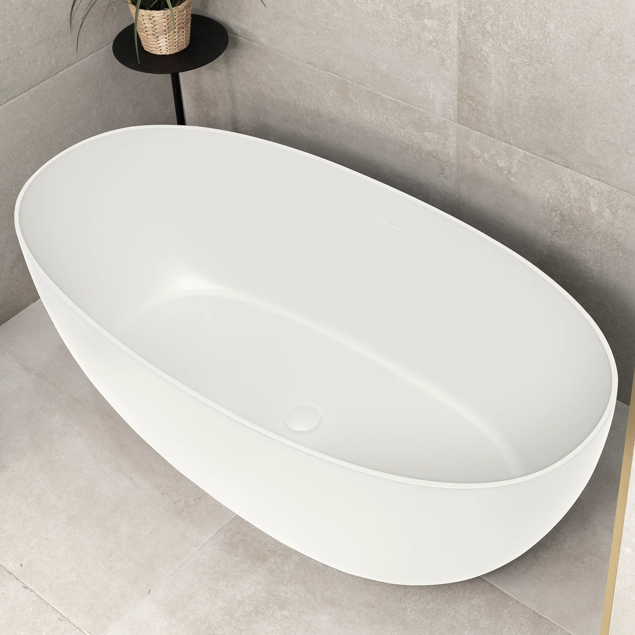 Byron Egg 1400mm Oval Artificial Stone Freestanding Bath, Gloss White - Image 4