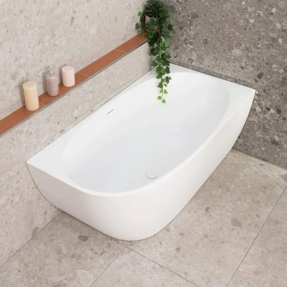 Byron Egg 1400mm Right Corner Freestanding Bath, Matte White - Image 6
