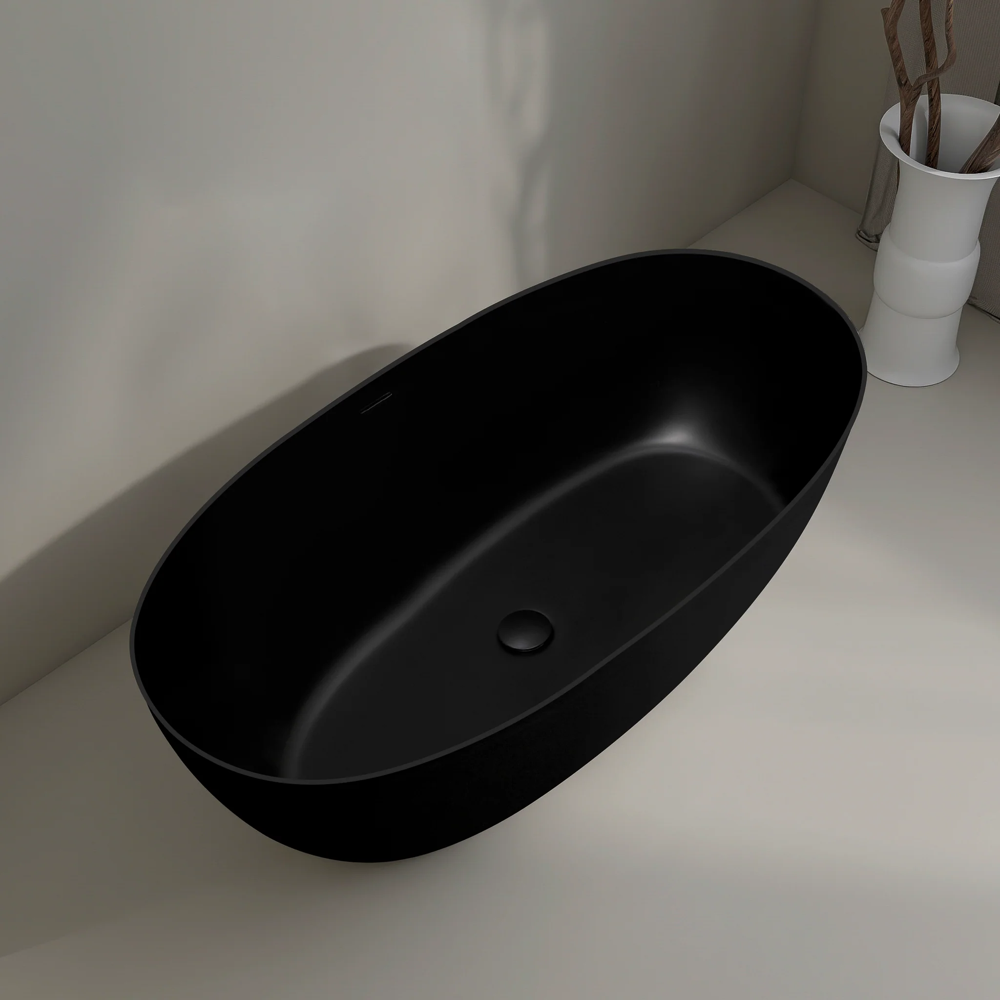 Byron Egg 1500mm Oval Artificial Stone Freestanding Bath, Matte Black - Image 2