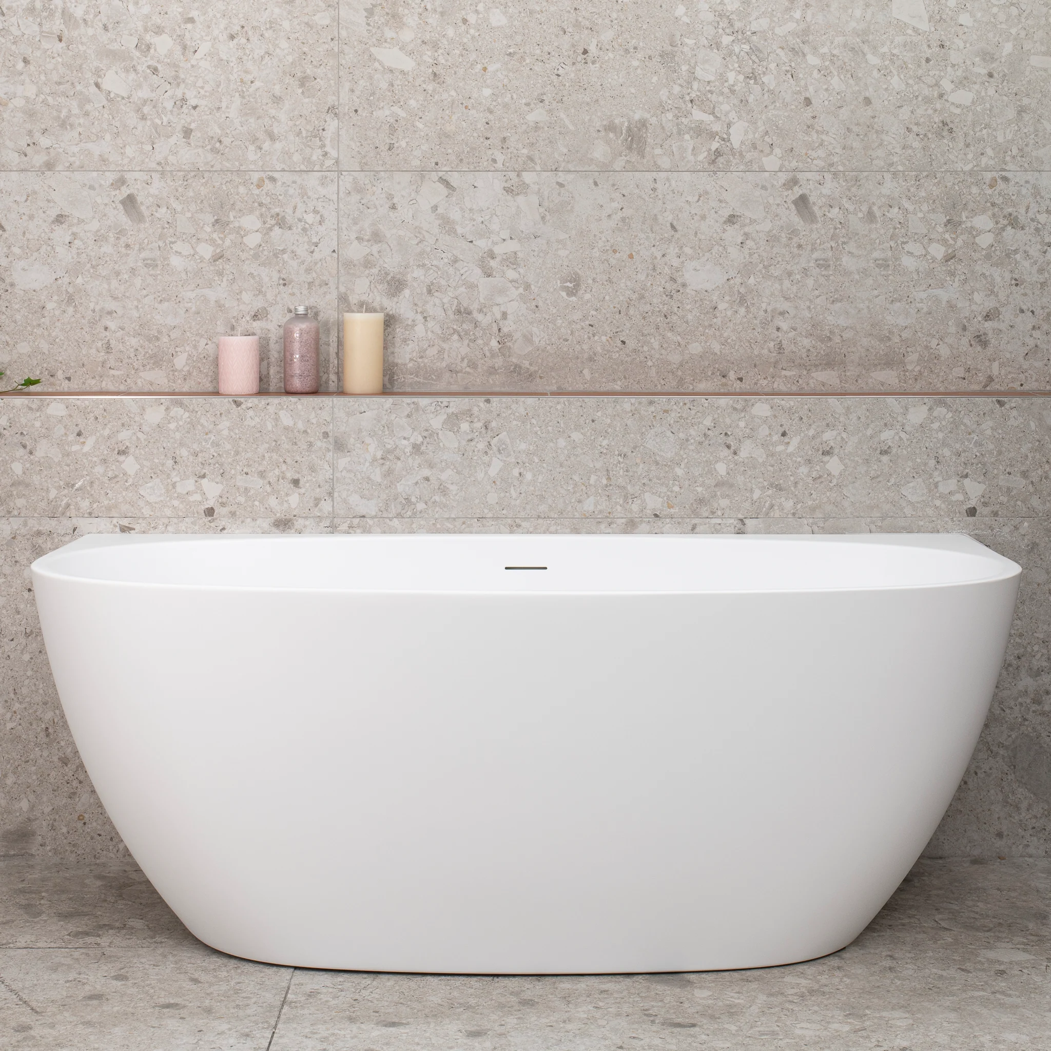 Byron Egg 1500mm Back to Wall Freestanding Bath, Matte White - Image 3