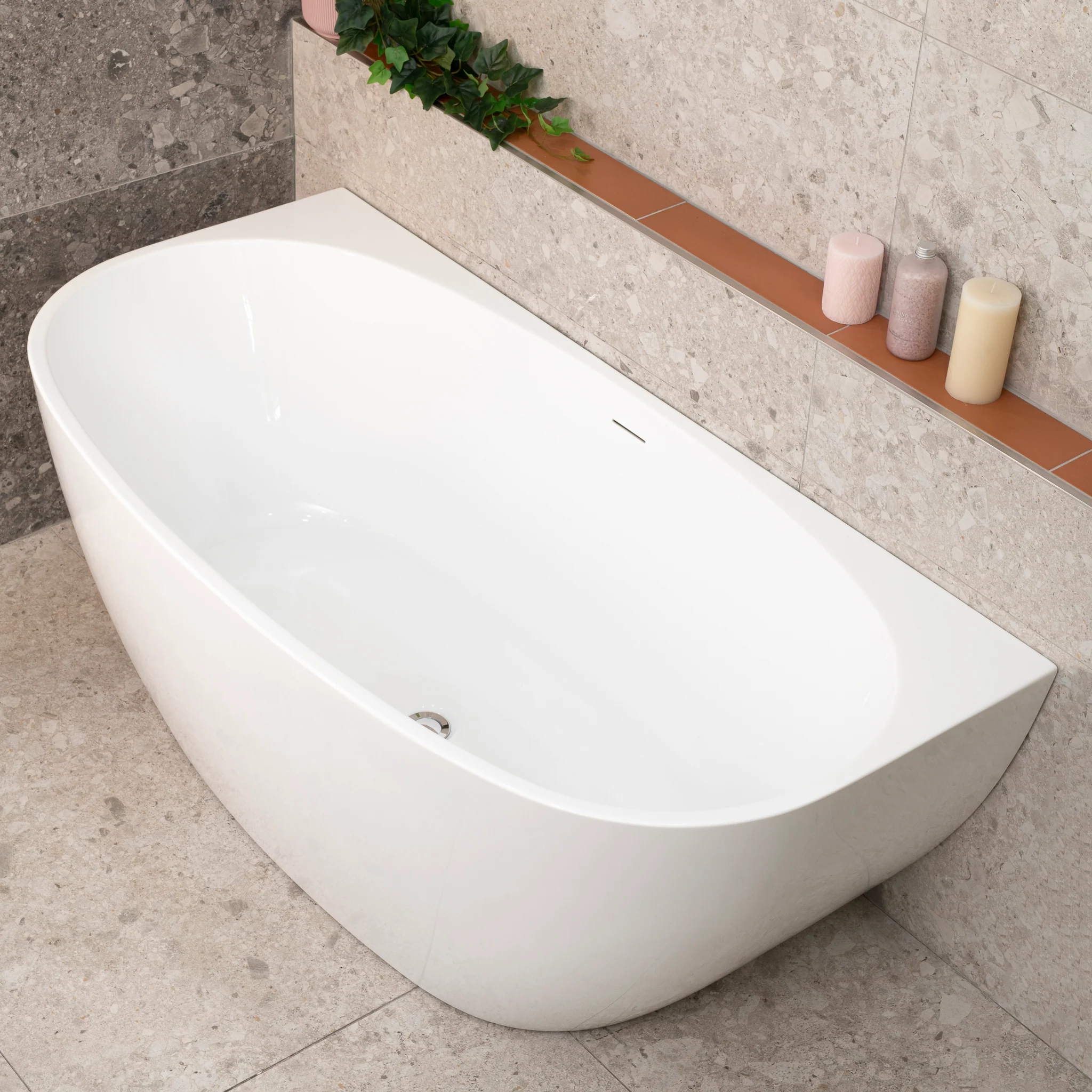 Byron Egg 1500mm Back to Wall Freestanding Bath, Gloss White - Image 3