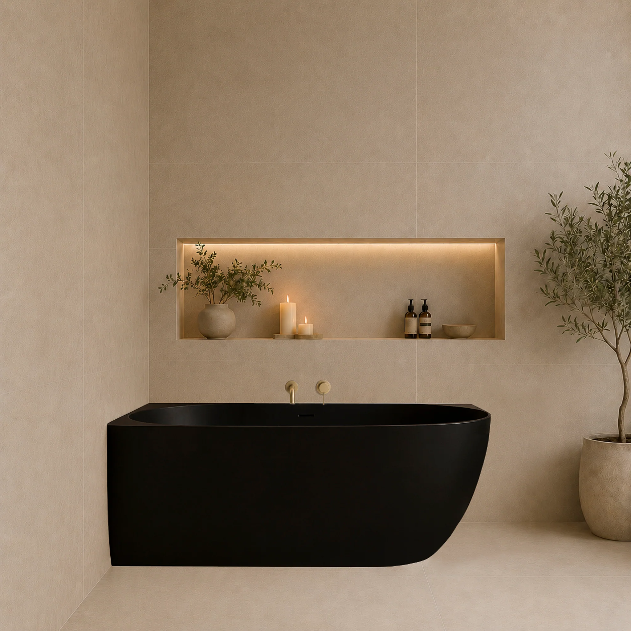 Byron Egg 1500mm Left Corner Artificial Stone Freestanding Bath, Matte Black - Image 2