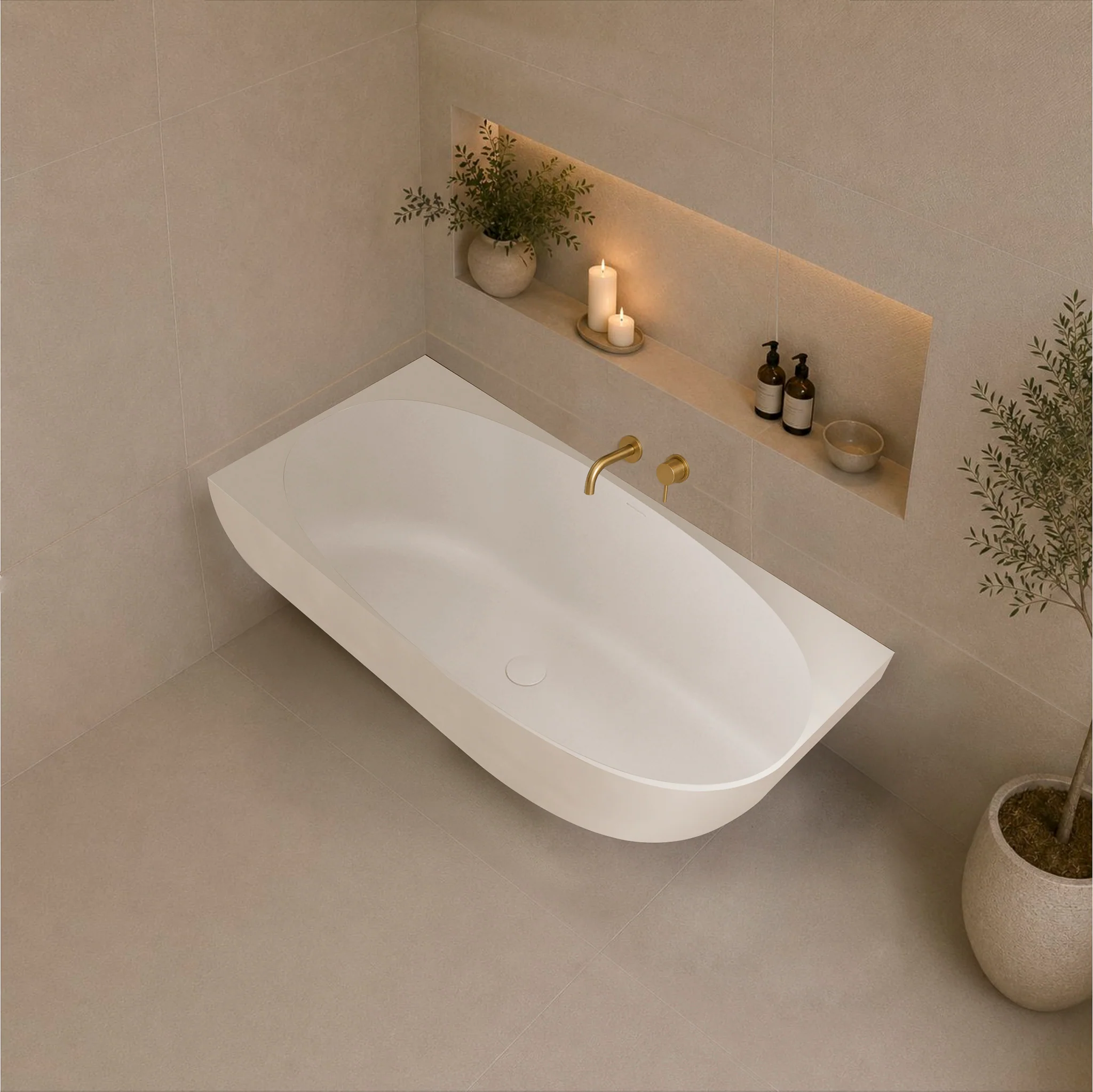 Byron Egg 1500mm Left Corner Artificial Stone Freestanding Bath, Matte White - Image 2