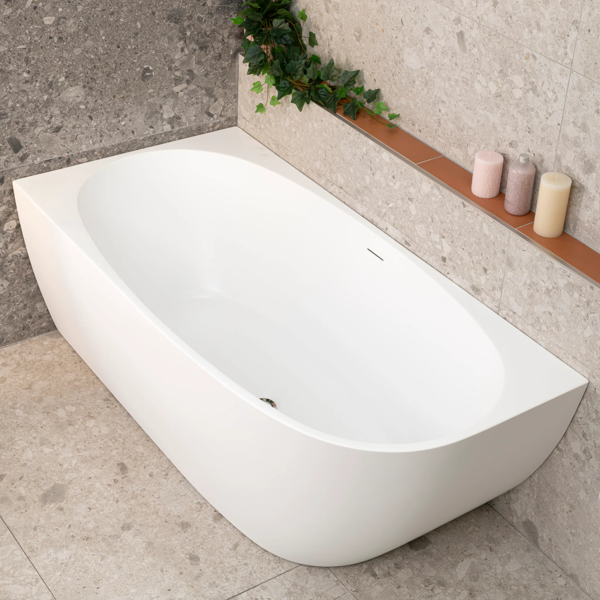 Byron Egg 1500mm Left Corner Freestanding Bath, Gloss White - Image 2